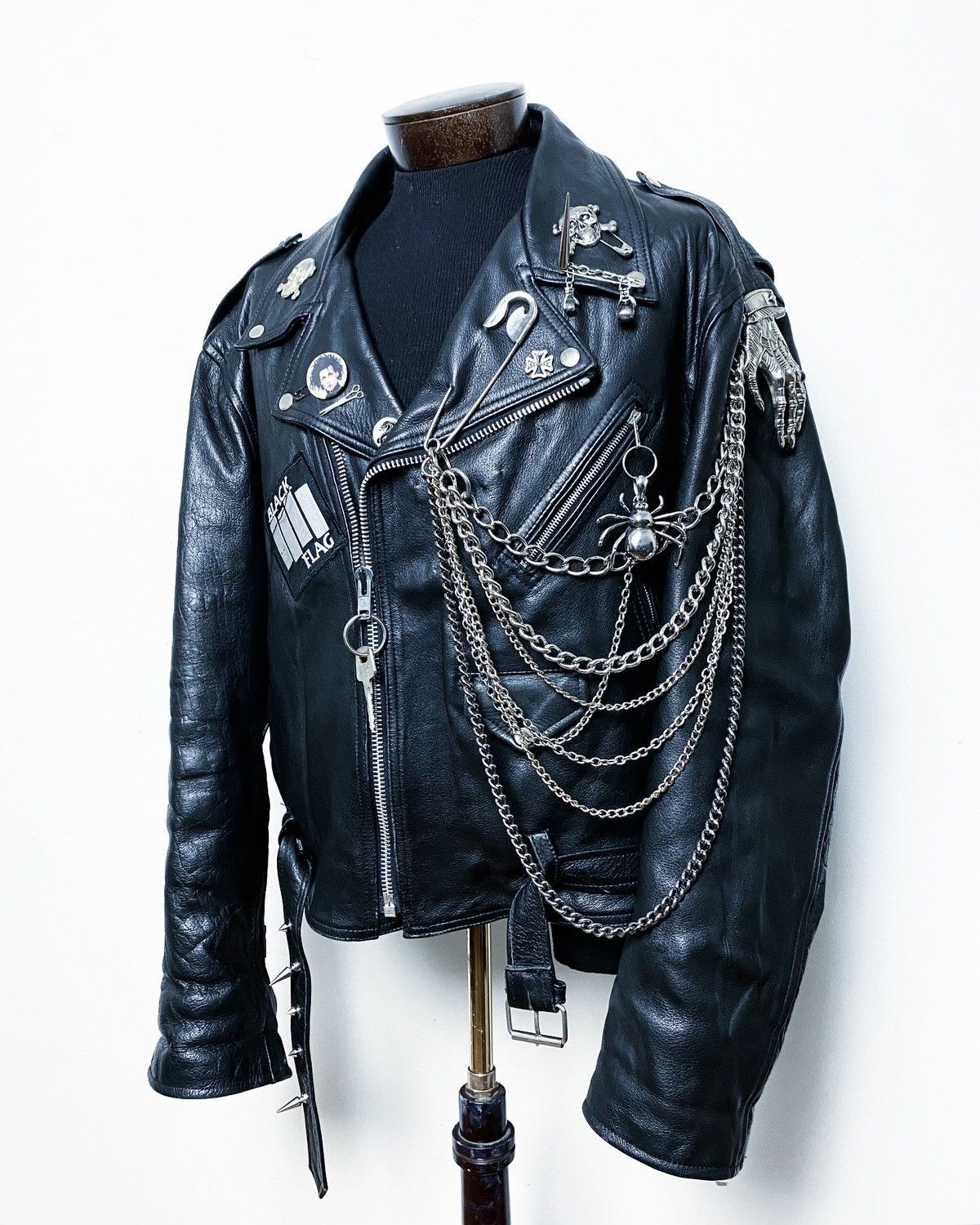 Art Comes First BLACK FLAG CUSTOM BLACK LEATHER BIKE PUNK GOTH 666 JACKET Size US XXL / EU 58 / 5 - 16 Thumbnail