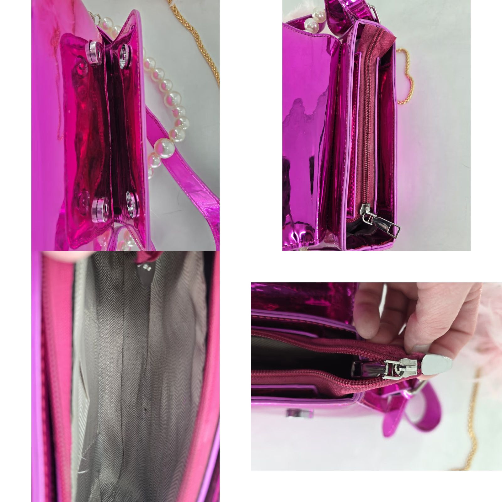 2 lot Feather Clutches Purses Women Bag Pearl Fluffy Evening Handbags Hot Pink