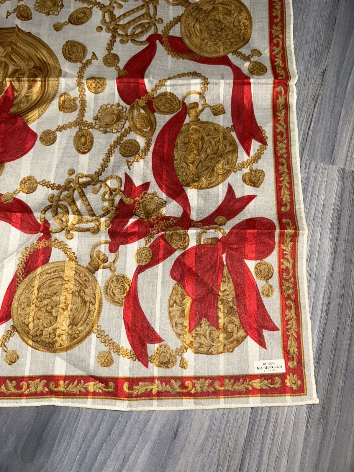 Dior Christian Dior Gold Chain Red Ribbon Cotton Handkerchief Size ONE SIZE - 9 Thumbnail