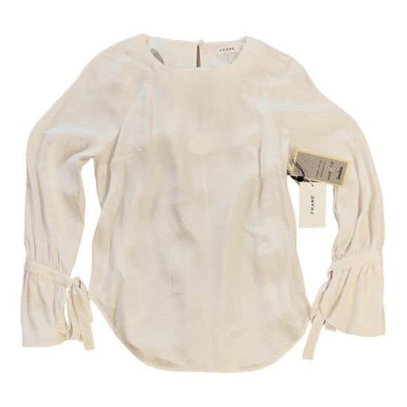 image of NWT Frame Ivory Cream Silk Blouse Wrist Tie Scallop Cuff, Women's (Size XS)