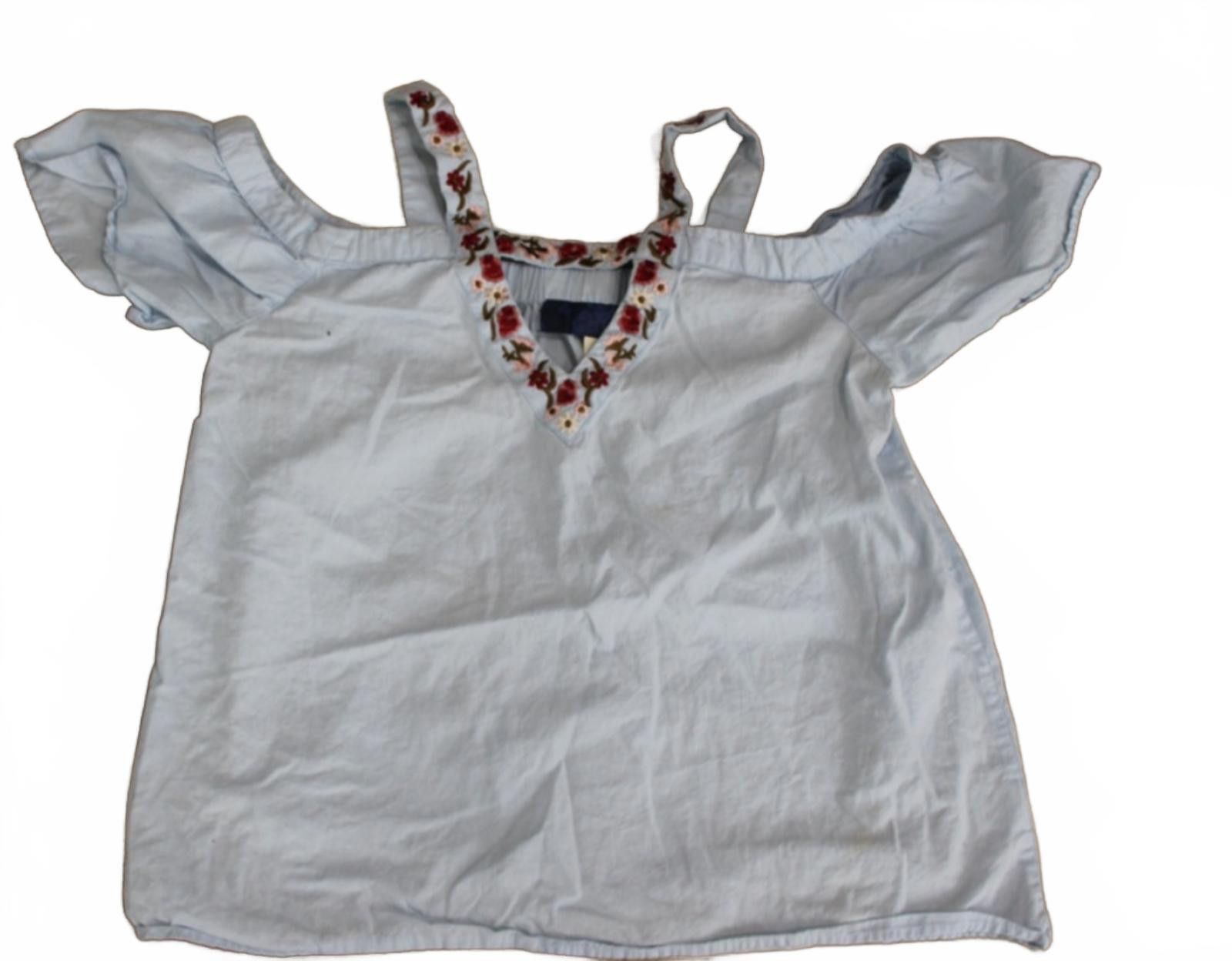 Other Light Blue Off-Shoulder Top w Floral Embroidered V-Neck S Size S / US 4 / IT 40 - 4 Thumbnail
