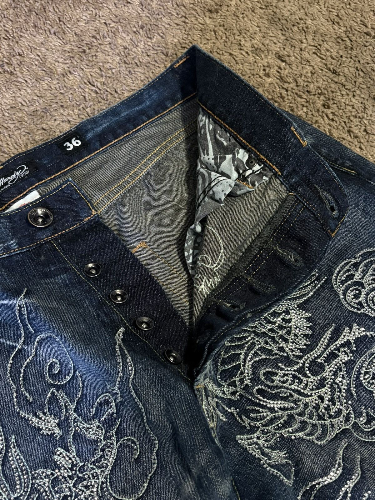 Ed Hardy Vintage Rhinestone Embroidered Y2K Ed Hardy Dragon Jeans Size US 36 / EU 52 - 4 Thumbnail