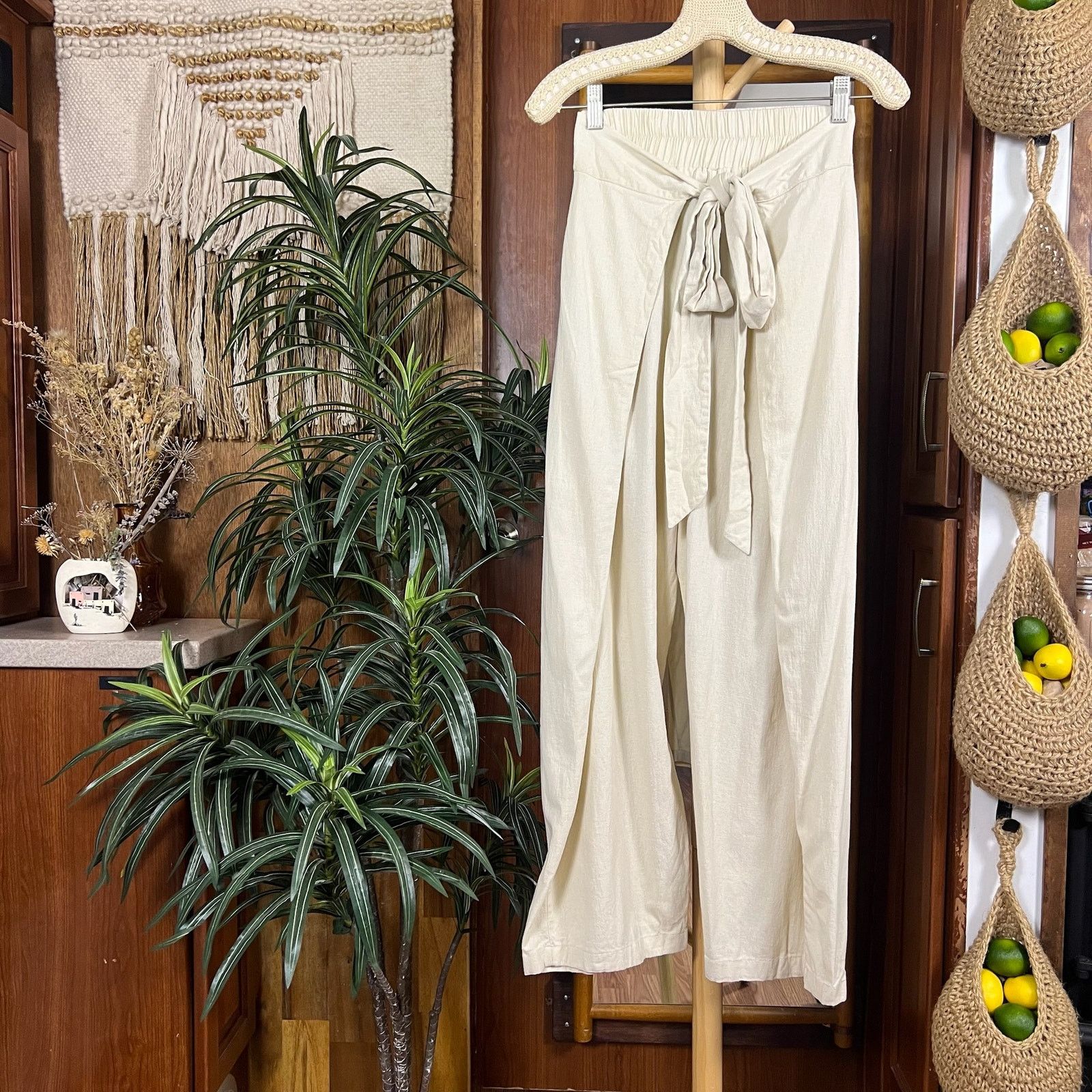 Handmade Boho Linen Wrap Pants S | Tie Front Minimalist Resort Style Size 26" / US 2 / IT 38 - 1 Thumbnail