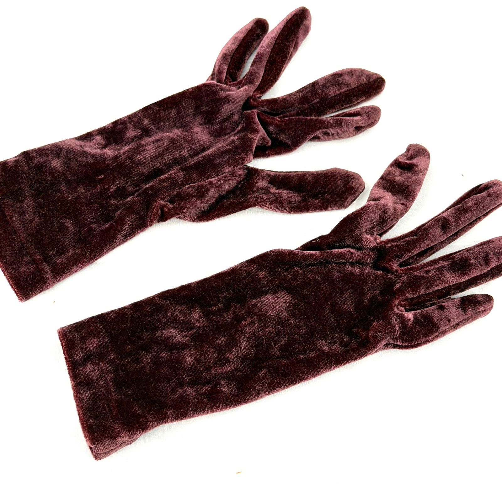 Banana Republic Vintage Y2K Maroon Velvet Goth Stretch Evening Gloves Size ONE SIZE - 2 Thumbnail