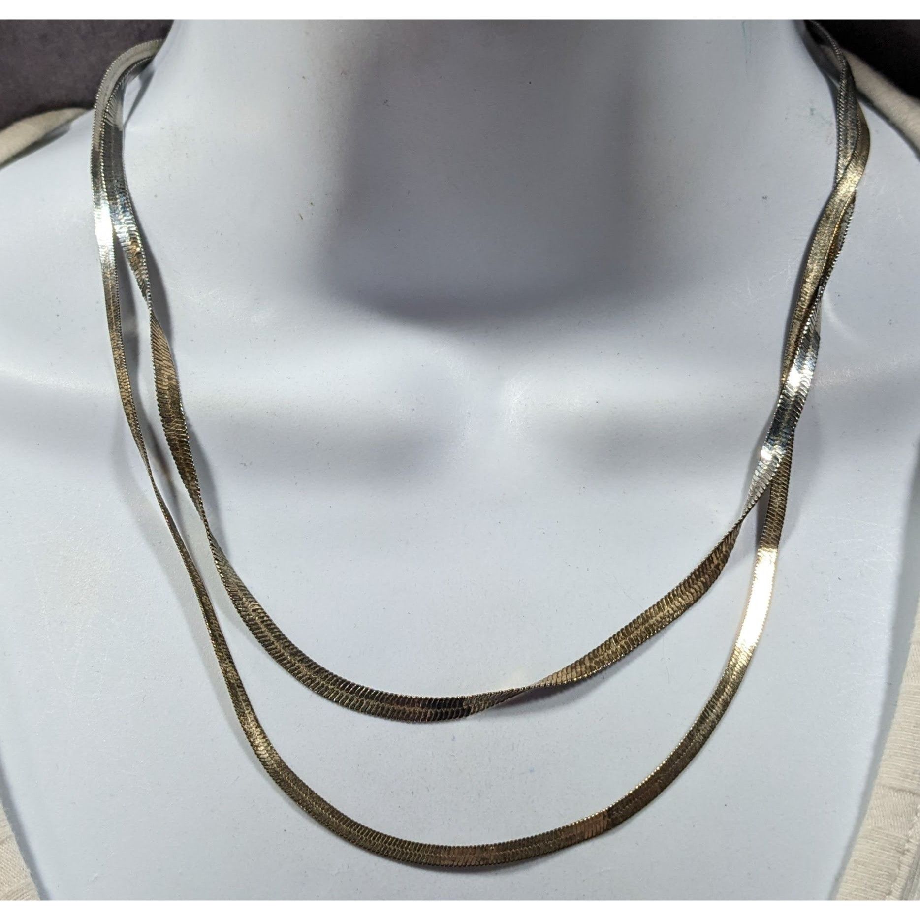 Other Chic Double Layer Silver/Gold Tone Flat Snake Chain Necklace Size ONE SIZE - 5 Thumbnail