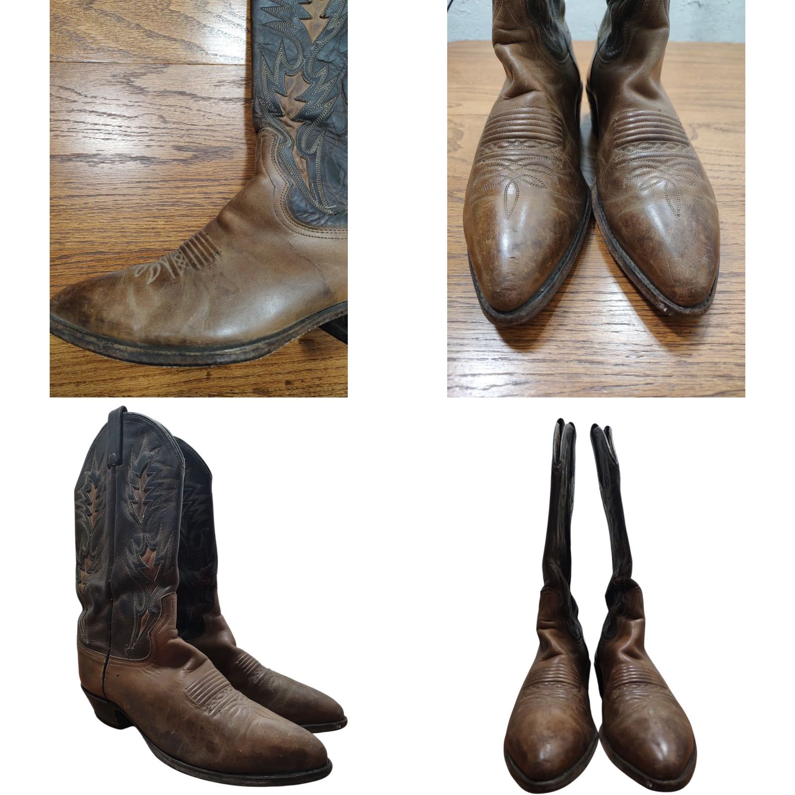 Dan Post VINTAGE Dan Post Boots Western Cowboy Leather Inlay Embroidered 10 D Black Brown Mid-Calf USA Men’s Western Boots Size US 10 / EU 43 - 8 Thumbnail