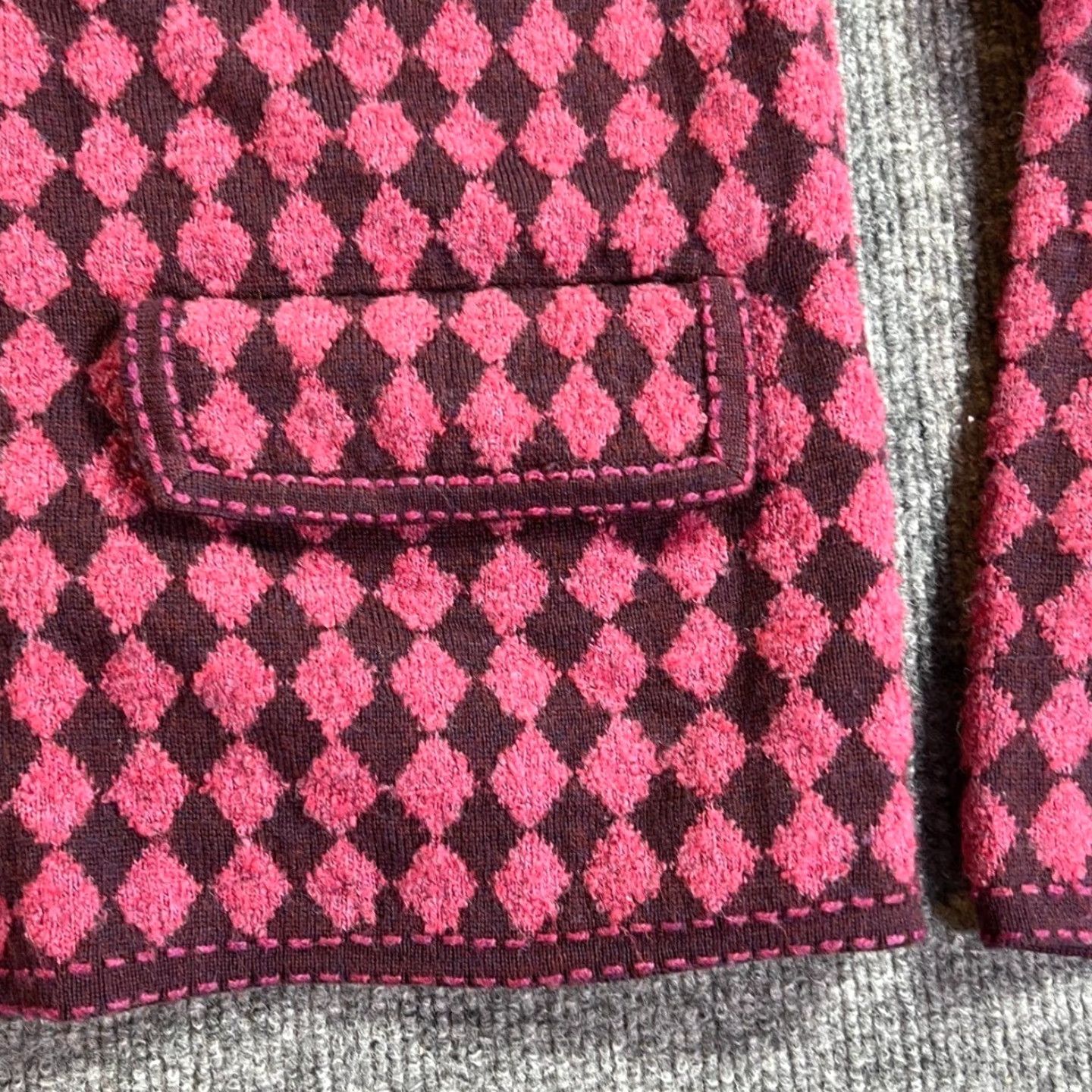 Pendleton VINTAGE Pendleton Cardigan Women Small Pink Burgundy Harlequin Diamond Full Zip Wool Size S / US 4 / IT 40 - 4 Thumbnail