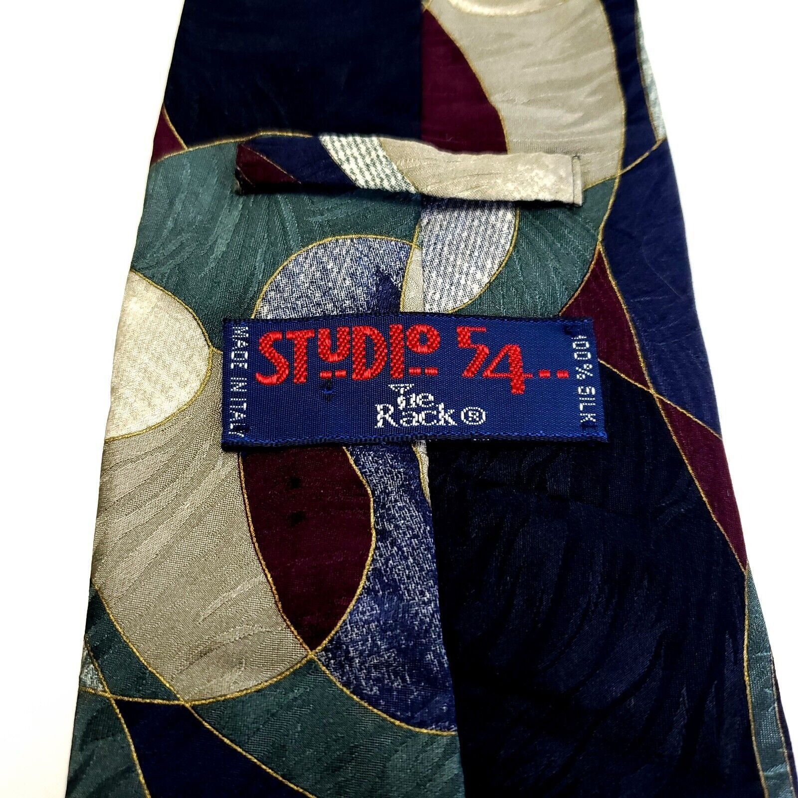 Designer Studio 54 Tie Rack Black Green Blue Abstract Jacquard Print Size ONE SIZE - 3 Thumbnail
