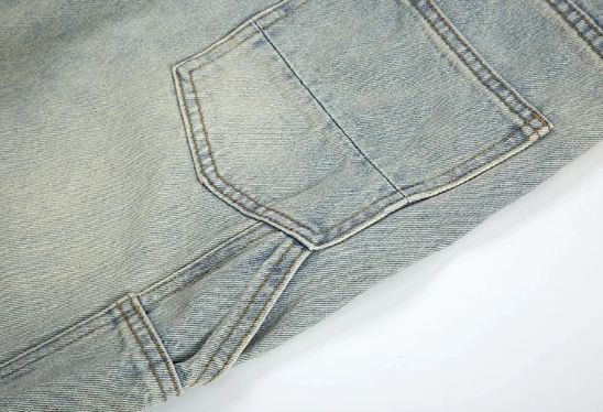 Jean Washed Disstress Spliced Straight Leg Pants Size US 36 / EU 52 - 4 Thumbnail