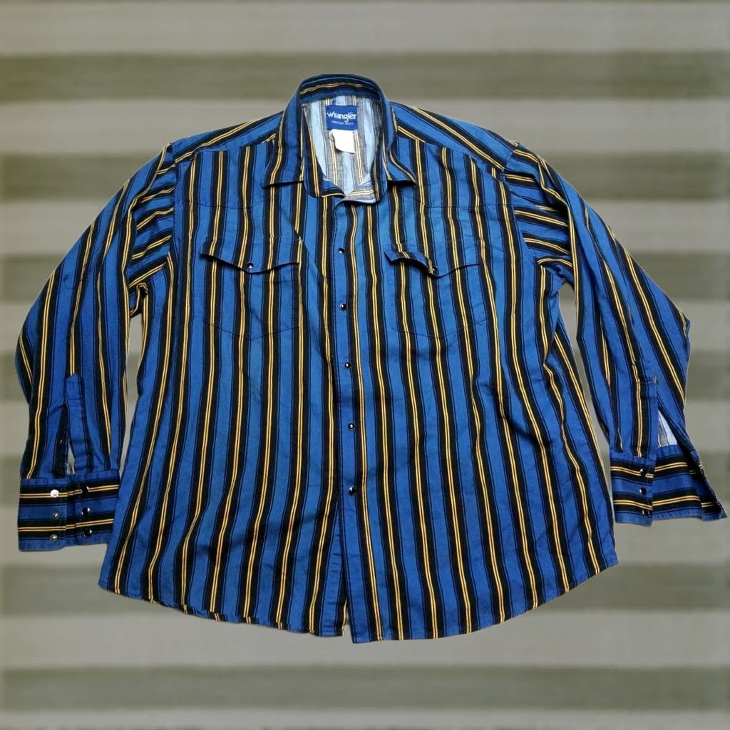 Wrangler VINTAGE Wrangler Shirt Mens 2XL Blue Striped Pearl Snap Button-Up Cowboy Shirt Size US XXL / EU 58 / 5 - 1 Thumbnail