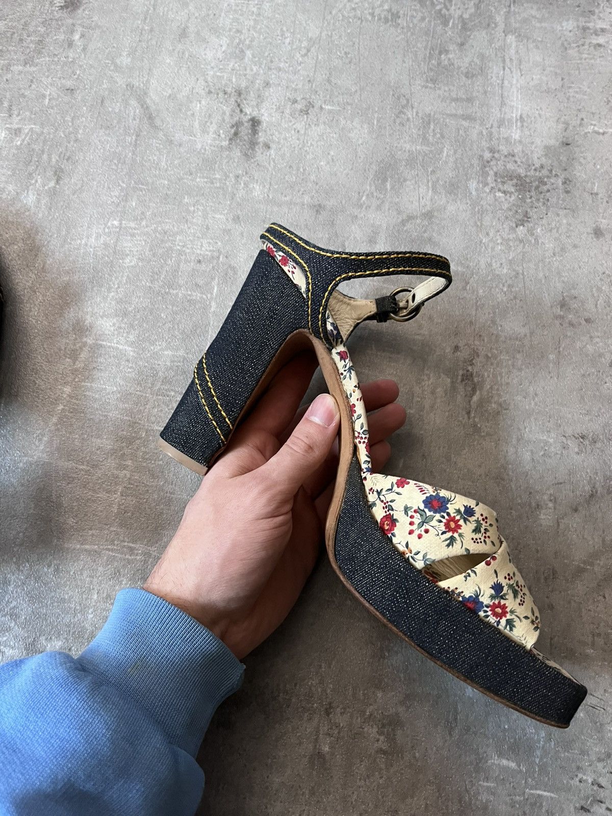 Miu Miu Miu Miu 90s floral heels denim platforms Size US 10 / IT 40 - 14 Thumbnail