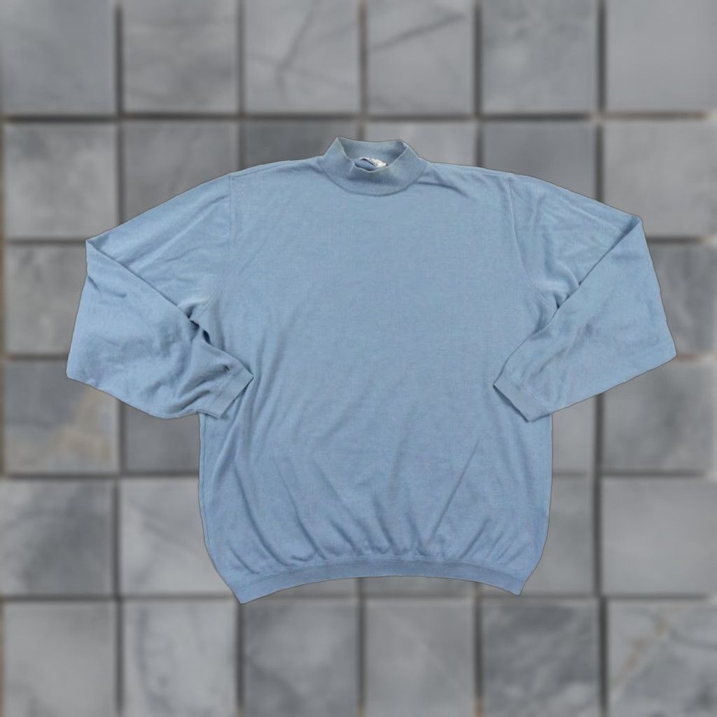 Vintage Maus & Hoffman Men Sweater Pullover Mock Neck Lightweight Blue Medium Regular Knit Cotton Polyester Fall Spring Summer Winter Classic Preppy Size US M / EU 48-50 / 2 - 1 Thumbnail