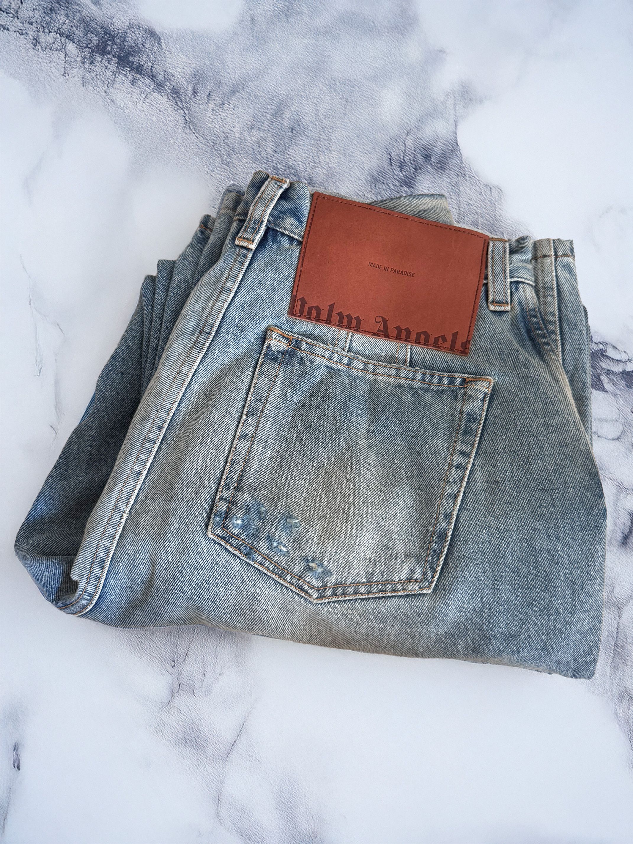 Palm Angels Palm Angels Paris Wide Leg Distressed Denim Jeans Size 27" / US 4 / IT 40 - 3 Thumbnail