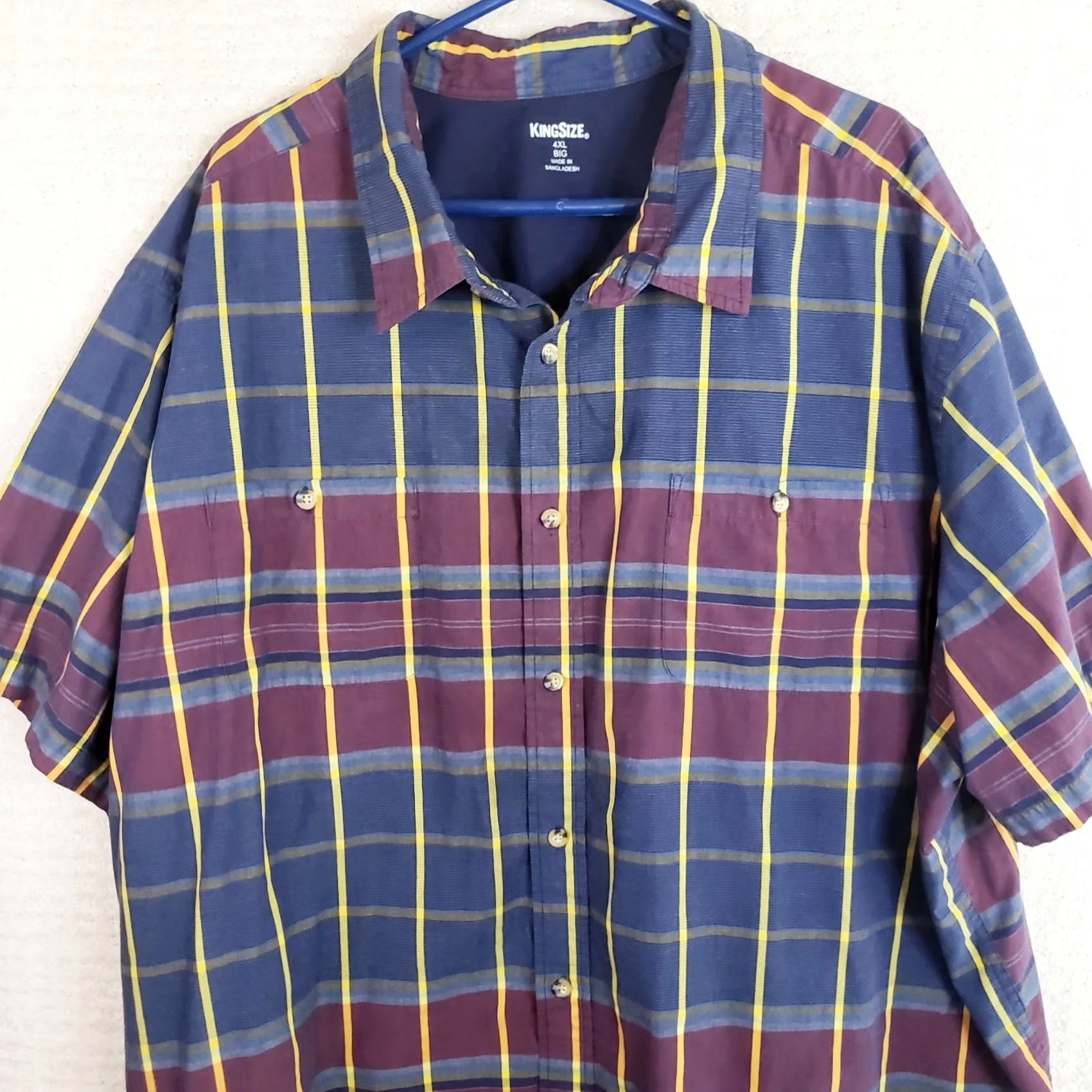 Vintage KINGSIZE Shirt Men Big 4XL Blue Plaid Short Sleeve Button Front Pockets Size US XXL / EU 58 / 5 - 2 Thumbnail