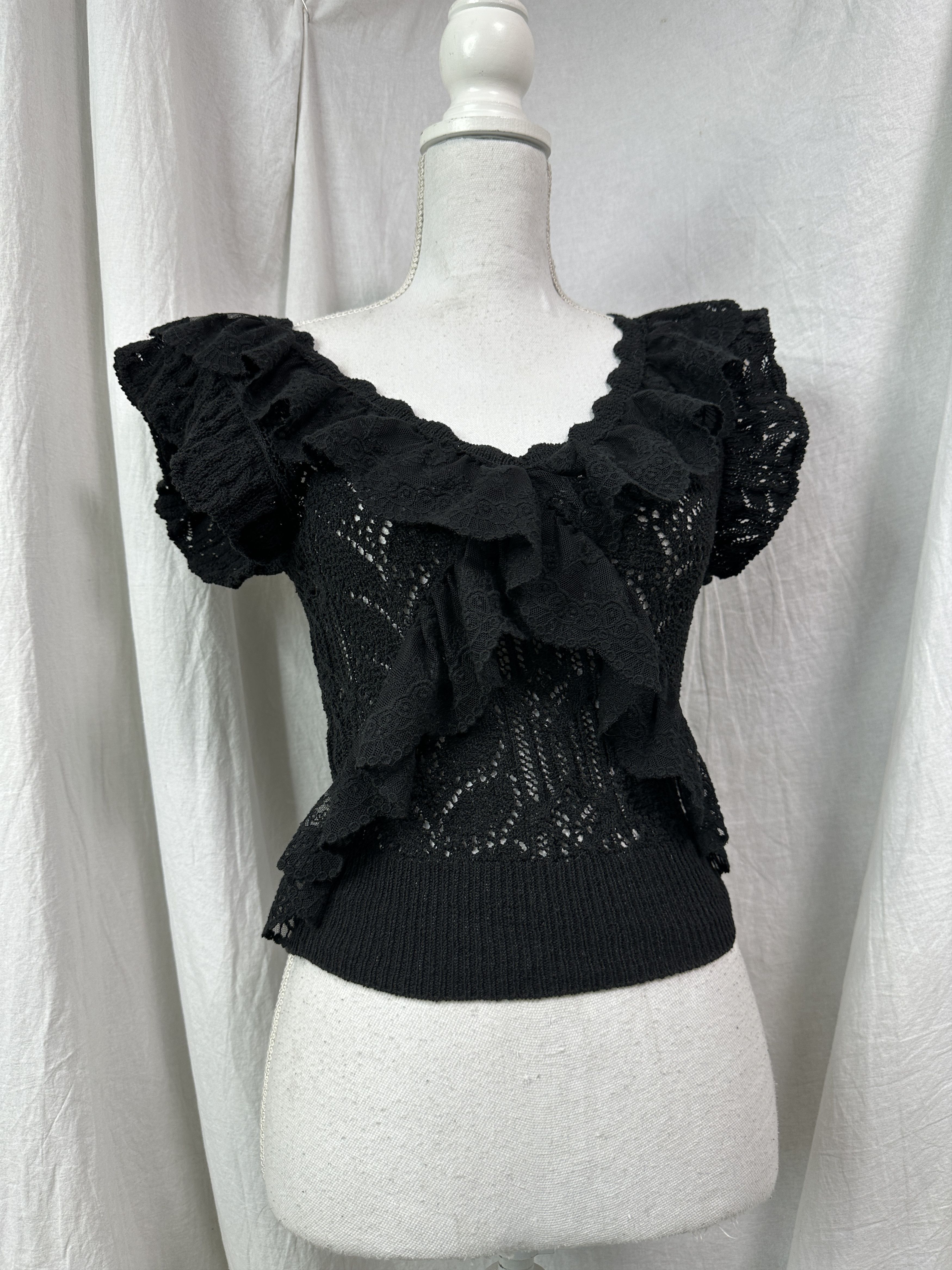 Vintage Vintage Avant Garde Grunge Opium Crochet Top Y2K Size S / US 4 / IT 40 - 1 Thumbnail