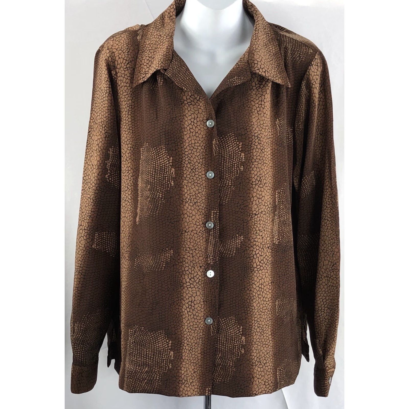Etro VINTAGE Resume Blouse Shirt L Brown Geometric ButtonUp LongSleeve 60s 70s Bohemian Career Womens Size L / US 10 / IT 46 - 2 Thumbnail