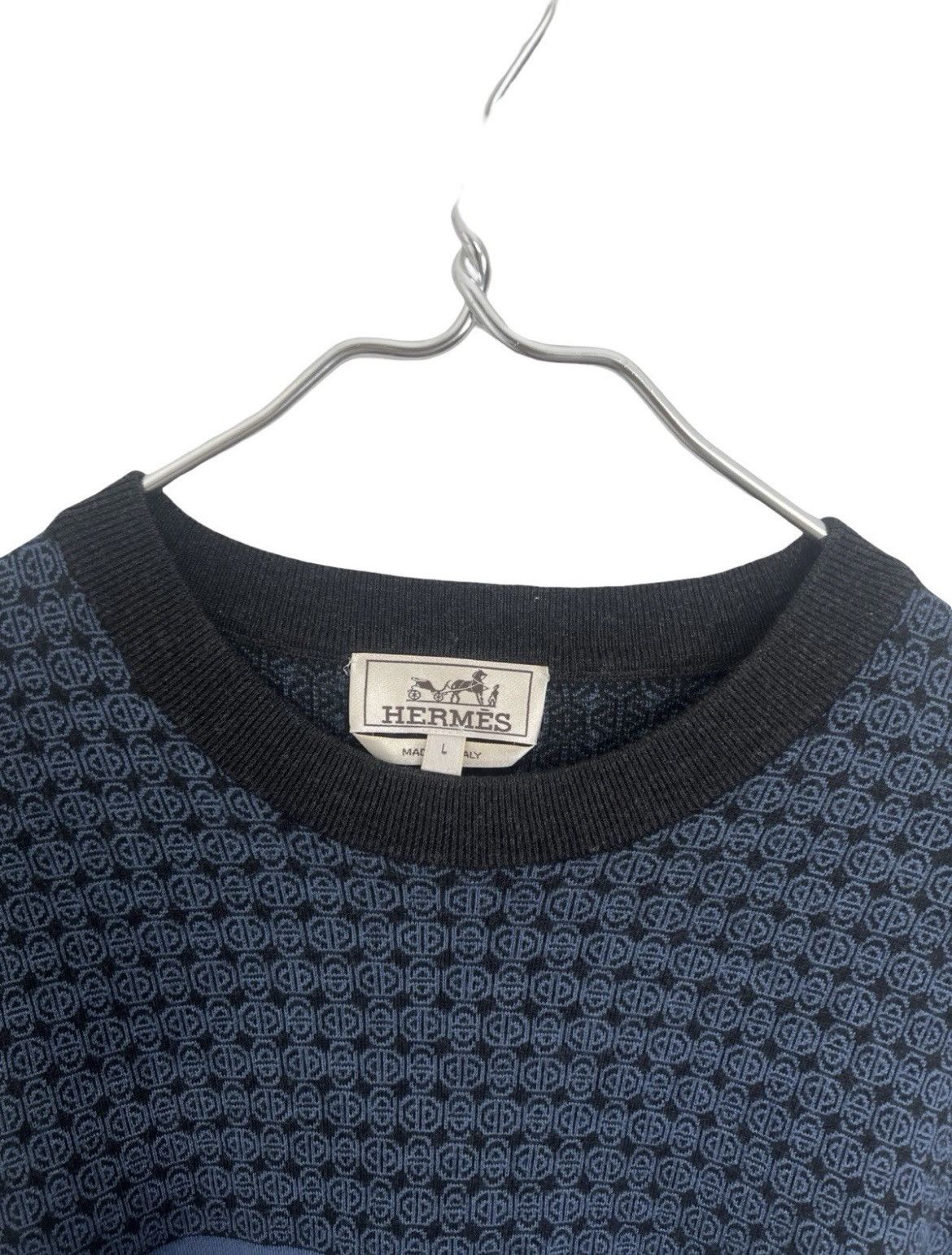 Hermes Hermès Men's Sweater Blue Geometric Knit Size L Size US L / EU 52-54 / 3 - 3 Thumbnail