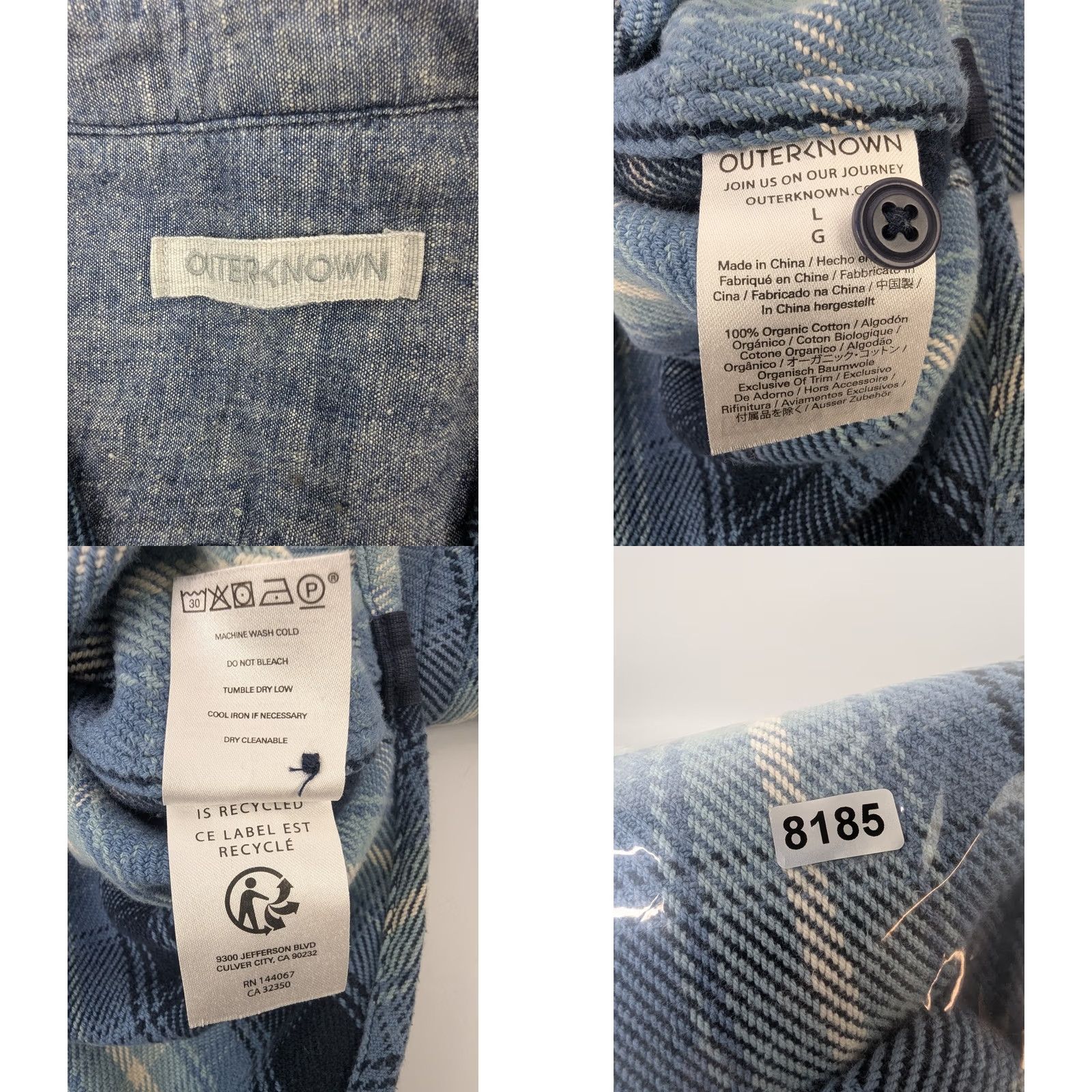 Outerknown Outerknown Blanket Shirt Flannel Puget Plaid Organic Cotton Sz Large Shacket Blue Long Sleeve Button-Up Men’s Size US L / EU 52-54 / 3 - 8 Thumbnail