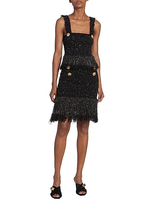 Balmain o1s1wg110825 Tweed Fringe Midi Skirt in Black Size 28" / US 6 / IT 42 - 6 Thumbnail