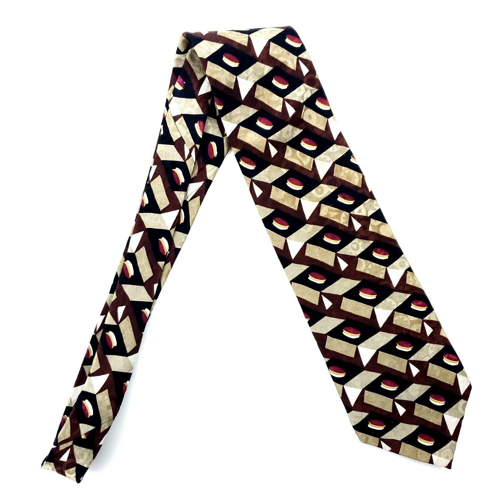 Vintage Ziggurat by Mulberry Abstract Brown Silk Tie Print Size ONE SIZE - 6 Thumbnail