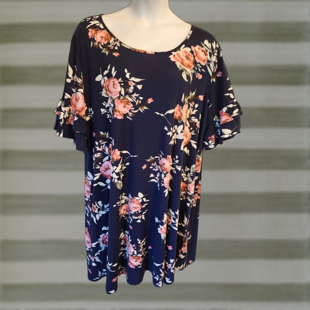 Bell NWT Nemidor Floral Midi Dress Bell Sleeve Ruffle Plus Size 26 Blue Womens Size 4XL / US 24-26 - 1 Thumbnail