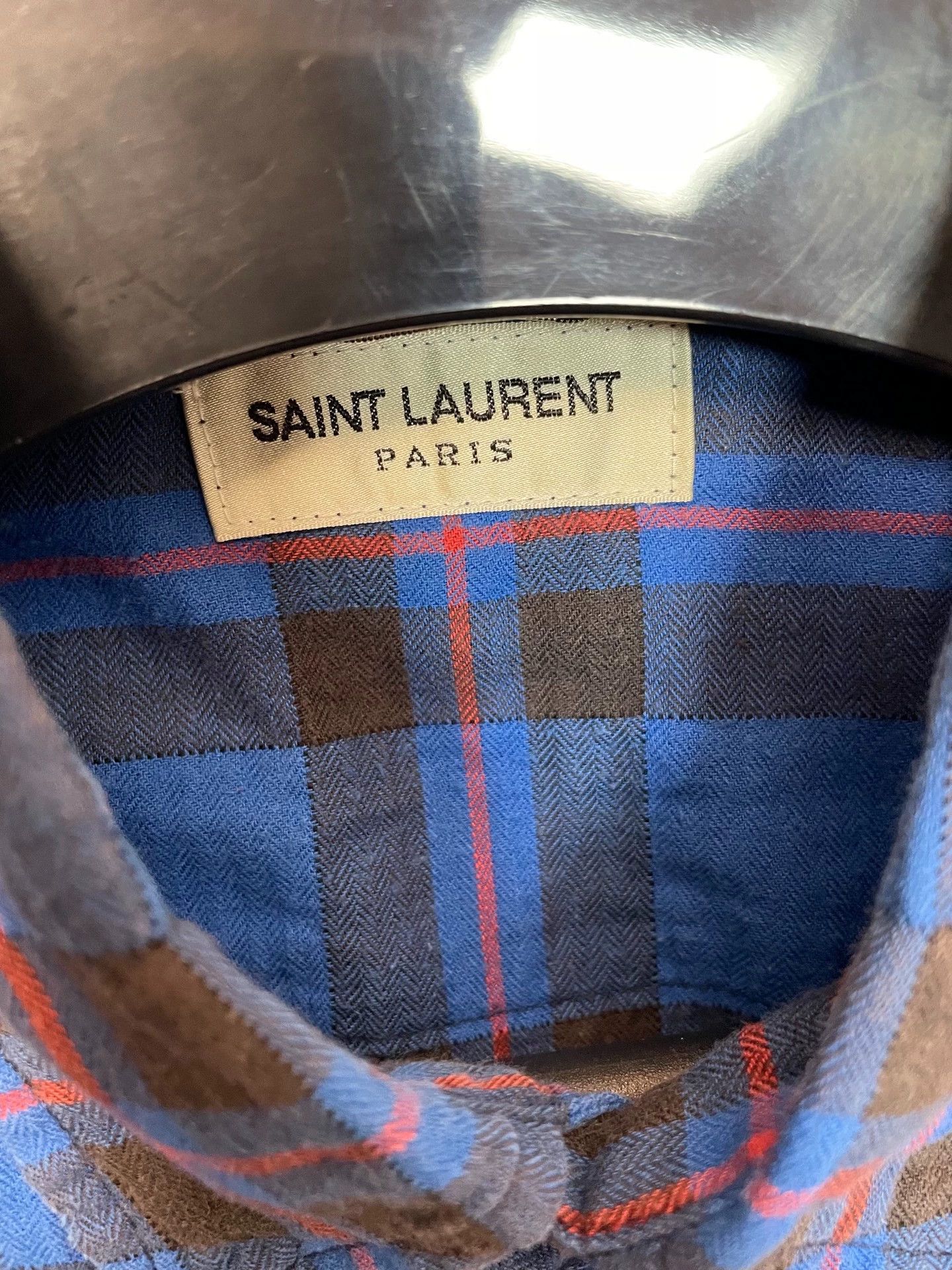 Saint Laurent Paris SLP runway style blue and purple plaid shirt Size US S / EU 44-46 / 1 - 3 Thumbnail