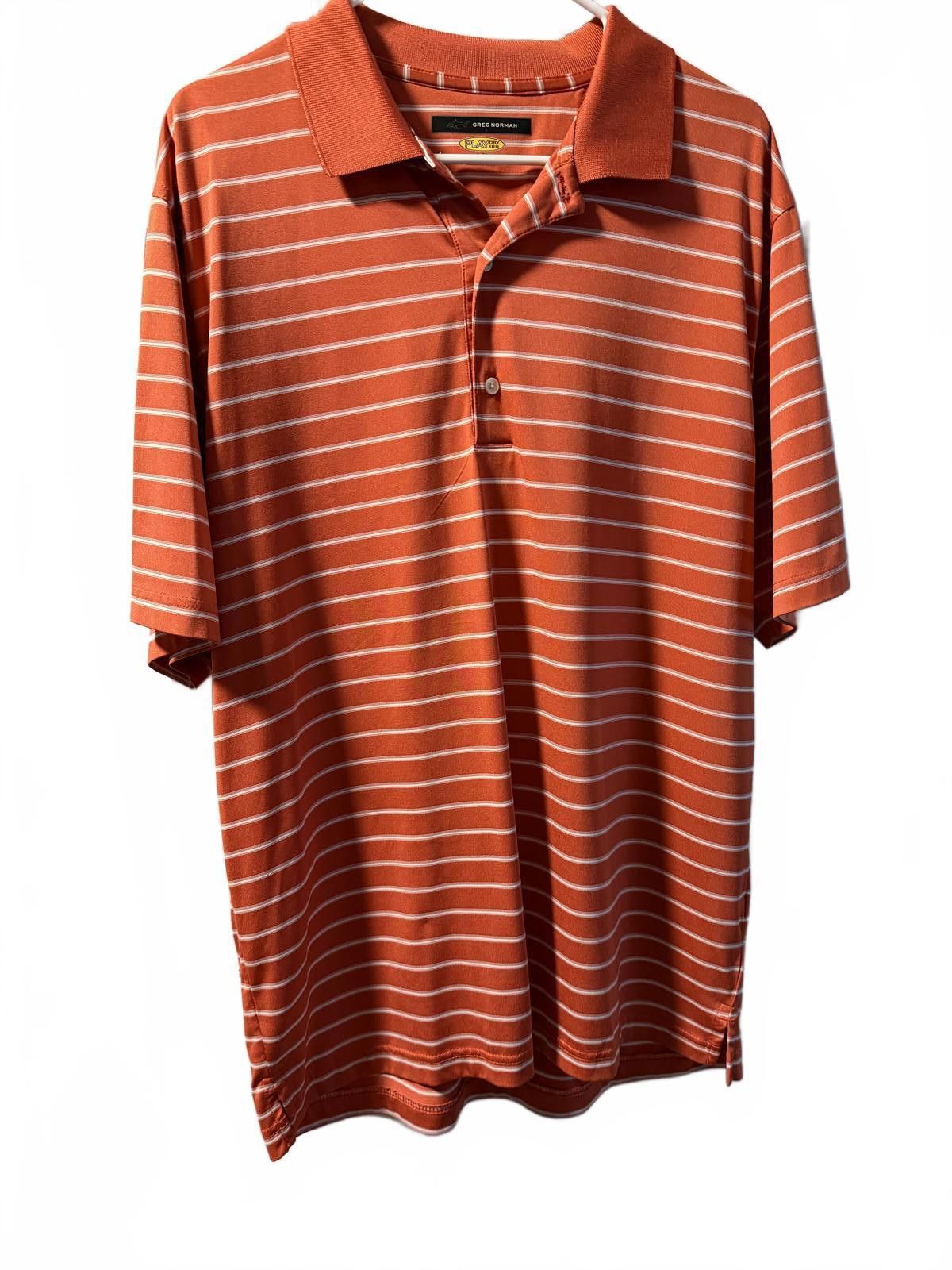 Greg Norman Greg Norman Play Dry Orange Striped Polo Shirt Size L Size US L / EU 52-54 / 3 - 4 Thumbnail