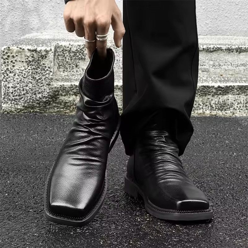 Japanese Brand Black Split Leather Square Toe Side-Zip Boots Size US 11 / EU 44 - 4 Thumbnail