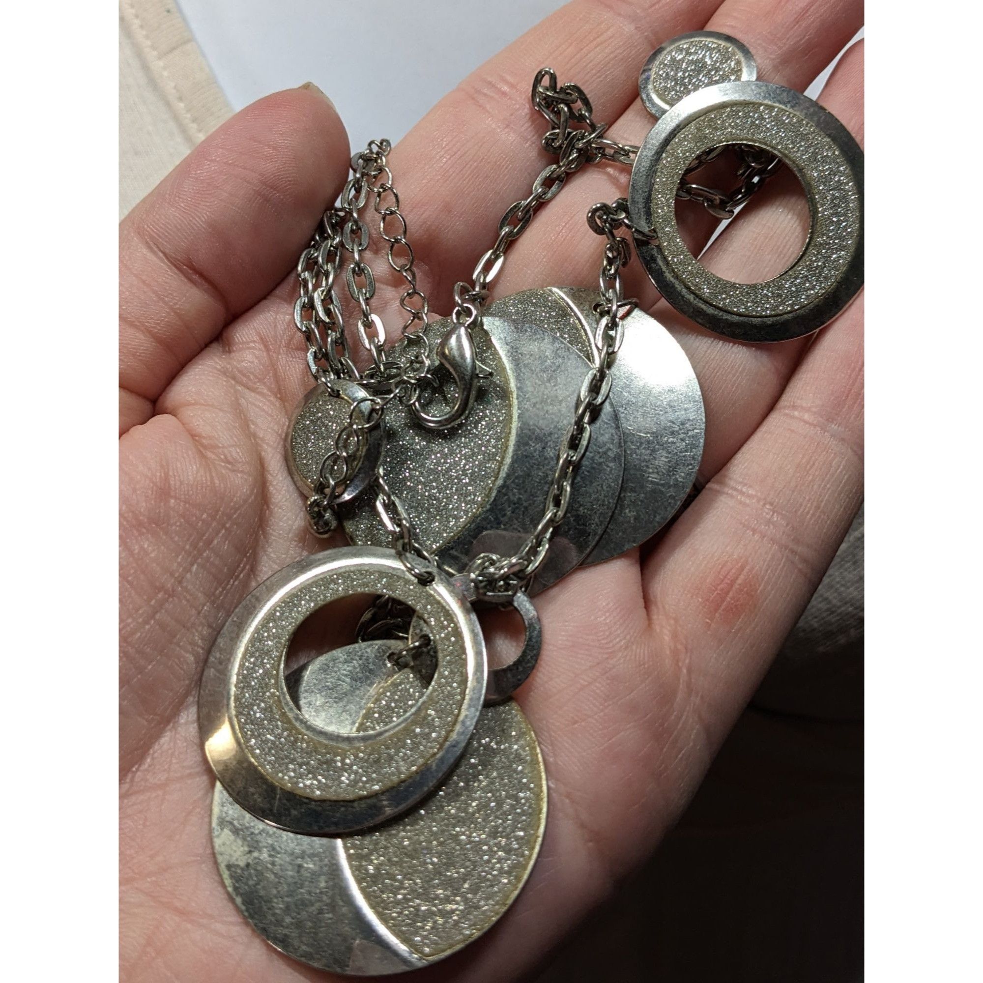 Other Whimsical Glitter Silver Tone Medallion Charm Necklace Size ONE SIZE - 5 Thumbnail