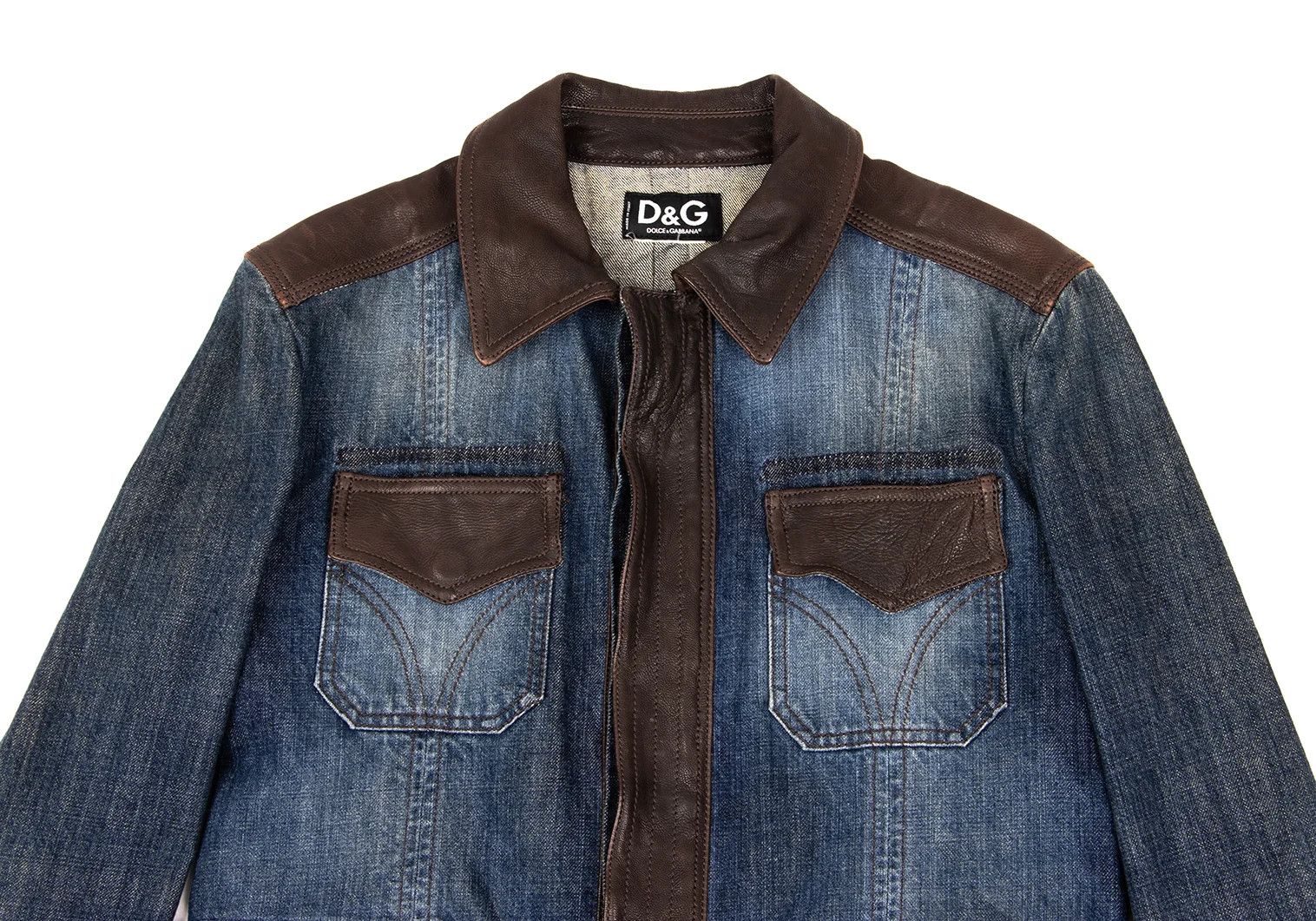 Dolce & Gabbana Cut Design Leather-Trim Denim Jacket Indigo Size M Size US M / EU 48-50 / 2 - 2 Thumbnail