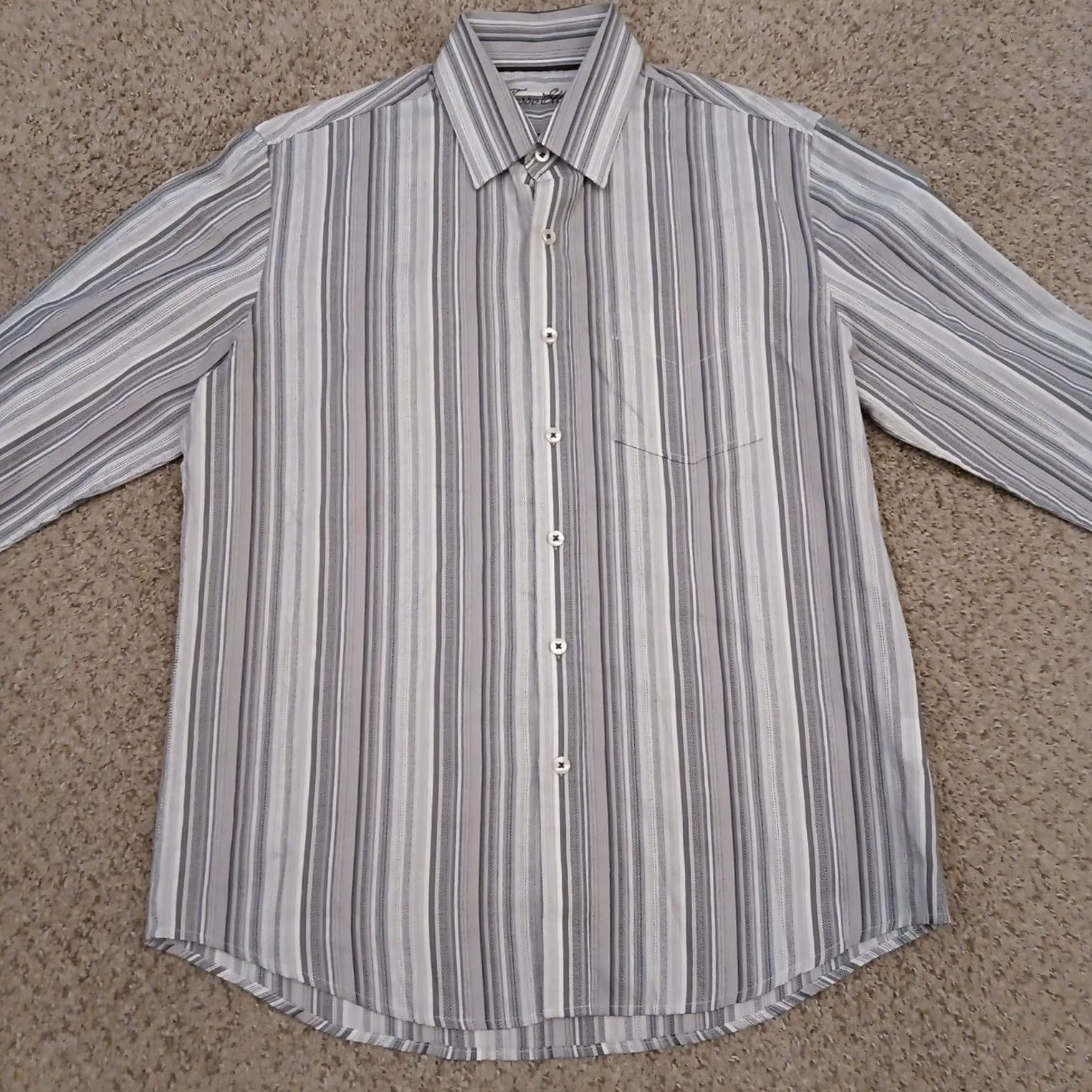 Tasso Elba Tasso Elba Shirt Mens Small Gray Striped Long Sleeve Button Up Cotton Size US S / EU 44-46 / 1 - 5 Thumbnail