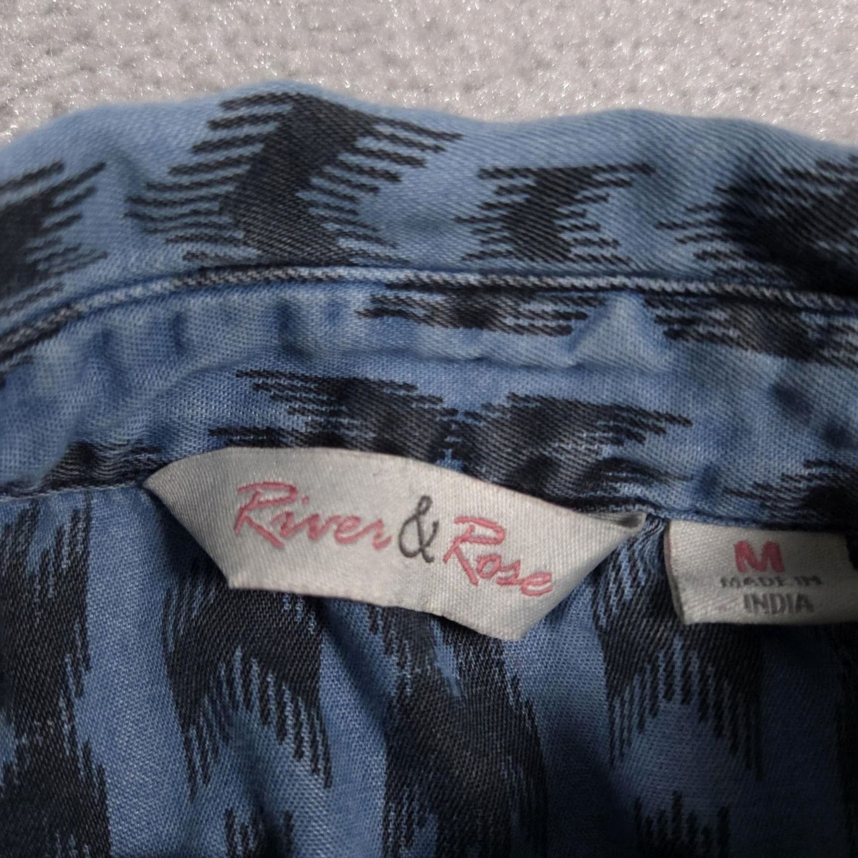 Vintage VINTAGE River & Rose Shirt Womens M Blue Aztec Ikat Popover Long Sleeve Cotton Boho Size M / US 6-8 / IT 42-44 - 7 Thumbnail