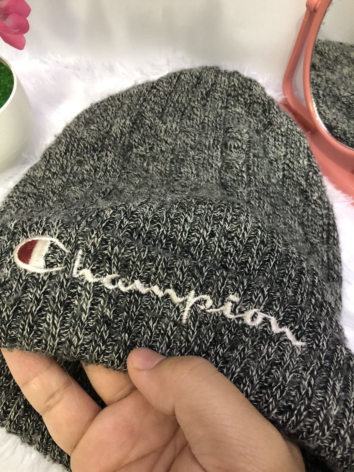 Champion Champion Japan Grey Knit Beanie 55–58cm Embroidered Logo Size ONE SIZE - 2 Thumbnail