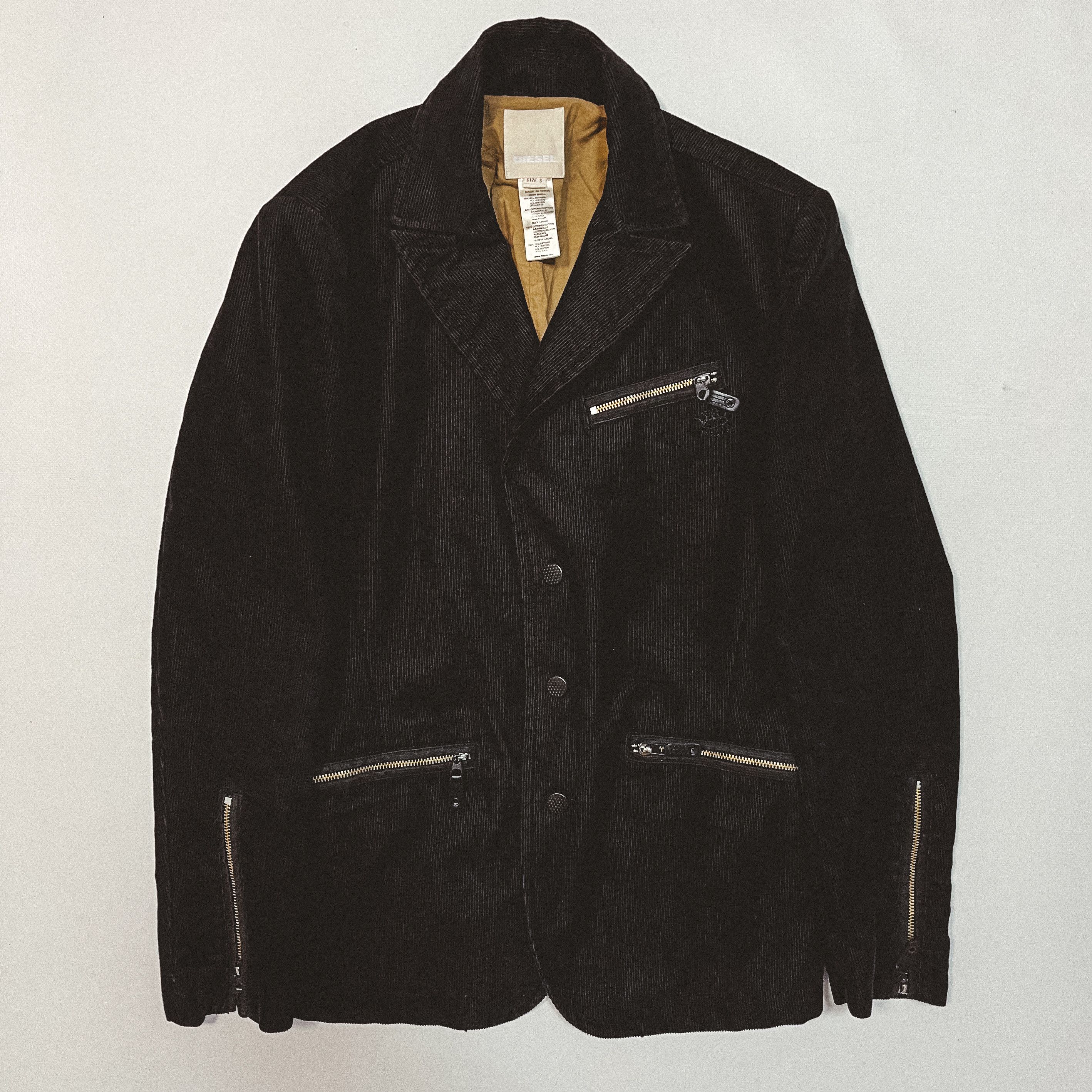 image of Diesel Corduroy Zips Accents Black Blazer Jacket, Men's (Size Small)