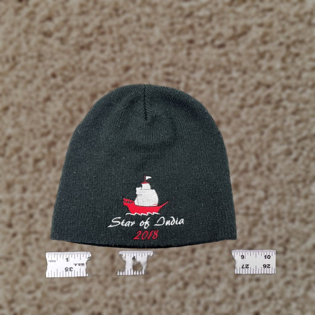 Vintage Star Of India Beanie Hat Adult One Size Black Knit Acrylic Sailing Theme Unisex Size ONE SIZE - 1 Thumbnail