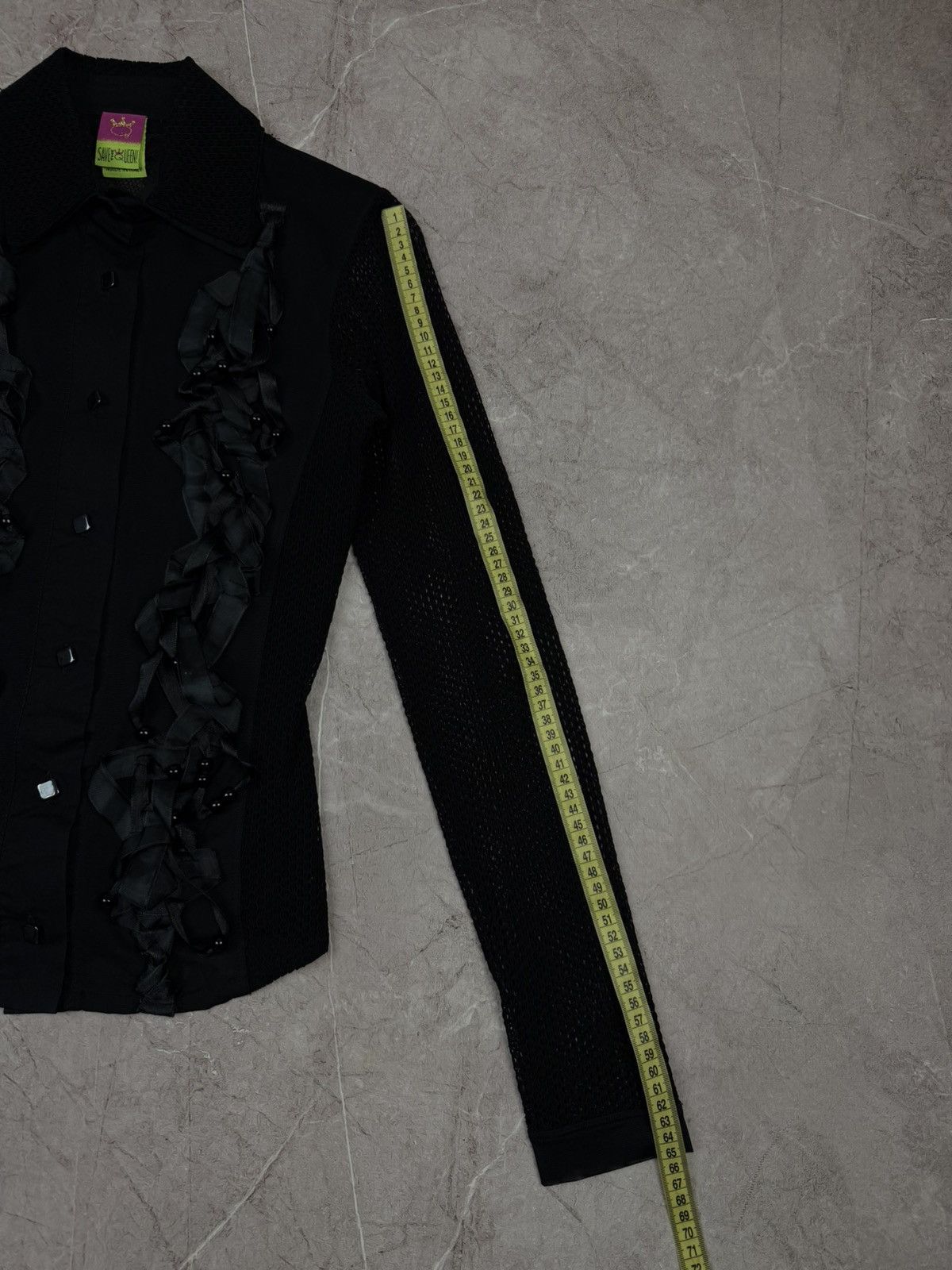 Jean Paul Gaultier Vintage Save The Queen! Mesh & Lace Gothic Ruffle Blouse Size S / US 4 / IT 40 - 14 Thumbnail