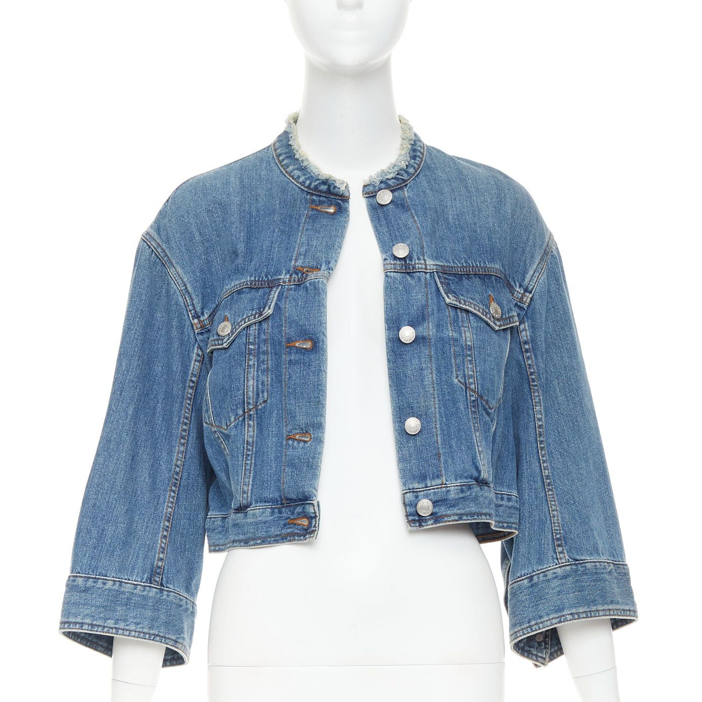 Dries Van Noten DRIES VAN NOTEN 2017 blue washed distressed 3/4 sleeve cropped denim jacket FR38 M Size M / US 6-8 / IT 42-44 - 1 Thumbnail