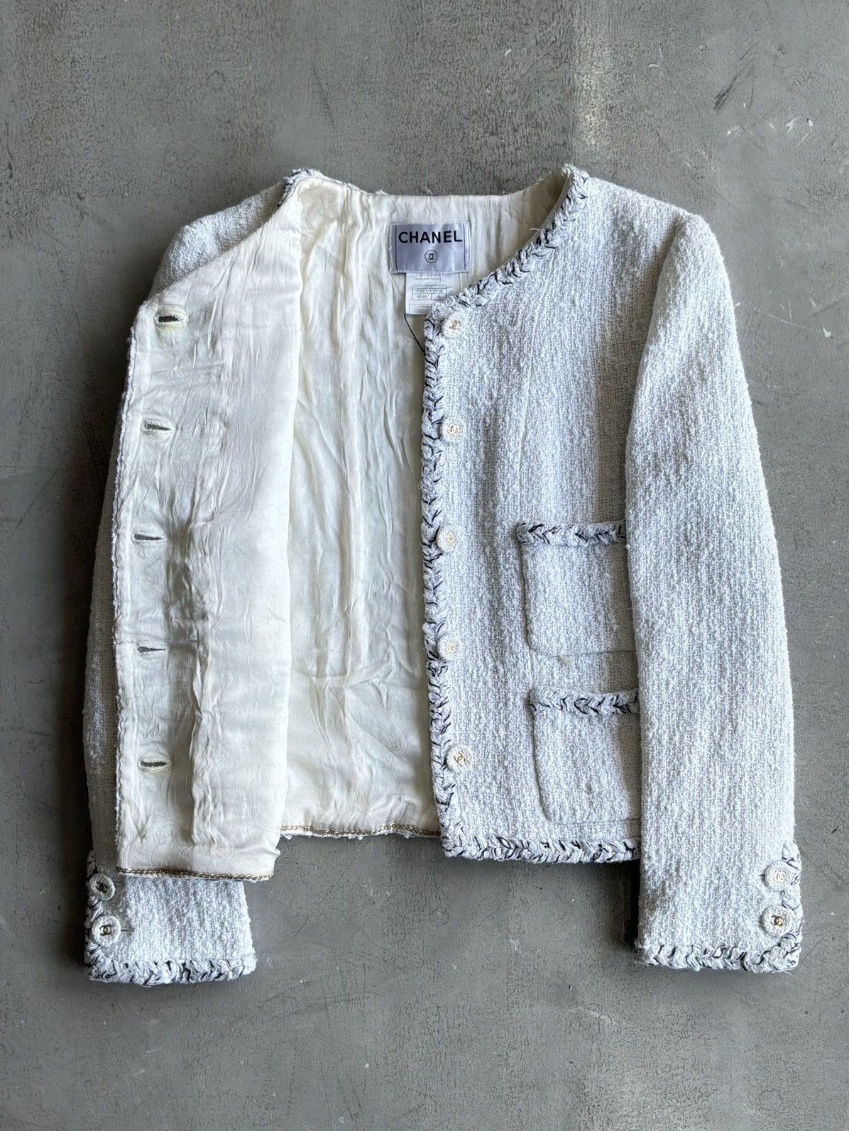 Chanel 2007 Chanel - White & Gold Tweed Blazer Size XL / US 12-14 / IT 48-50 - 2 Thumbnail
