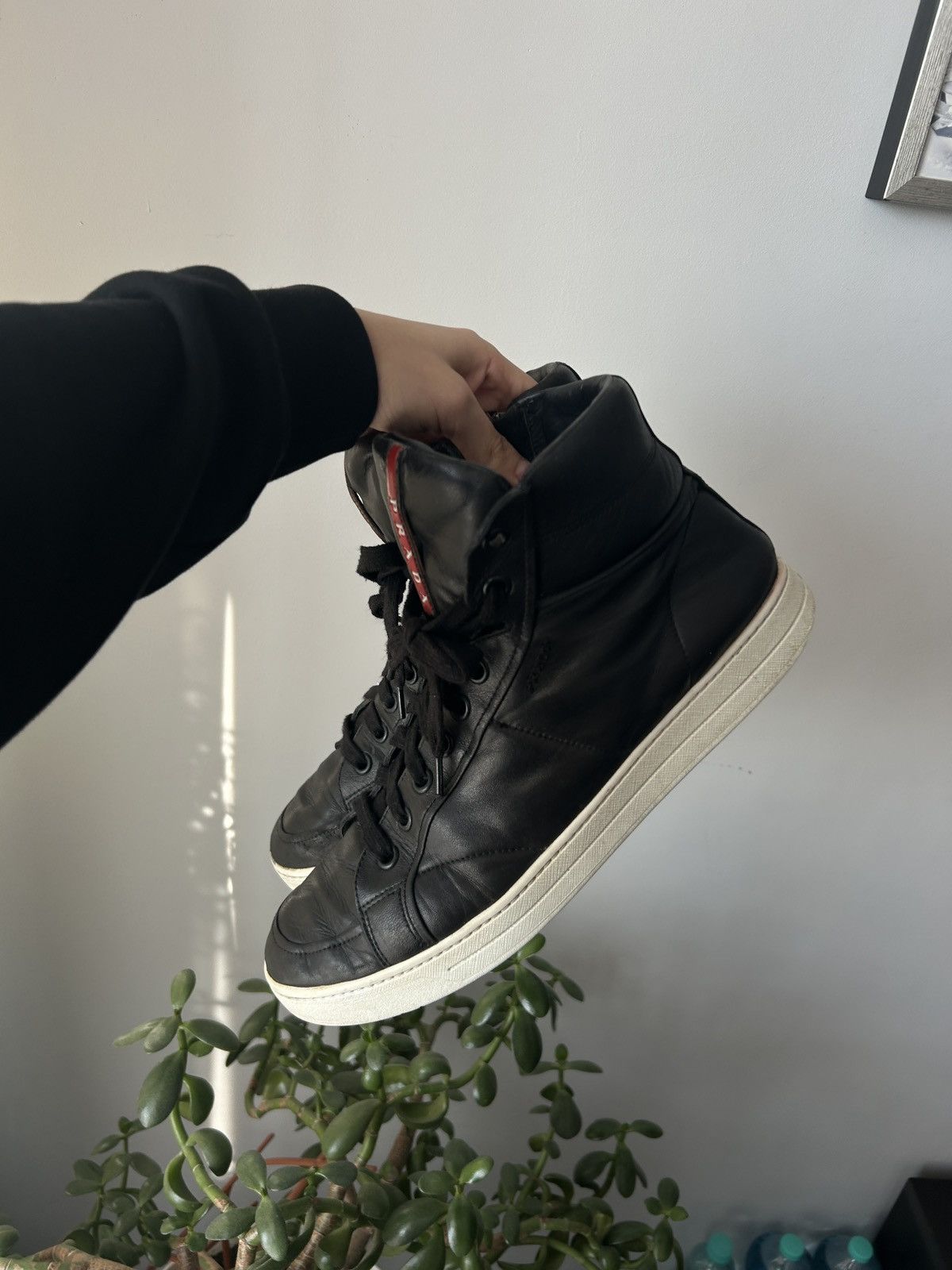 Prada Prada 4T2596 dark blue high top leather sneakers Linea Rossa Size US 11.5 / EU 44-45 - 2 Thumbnail
