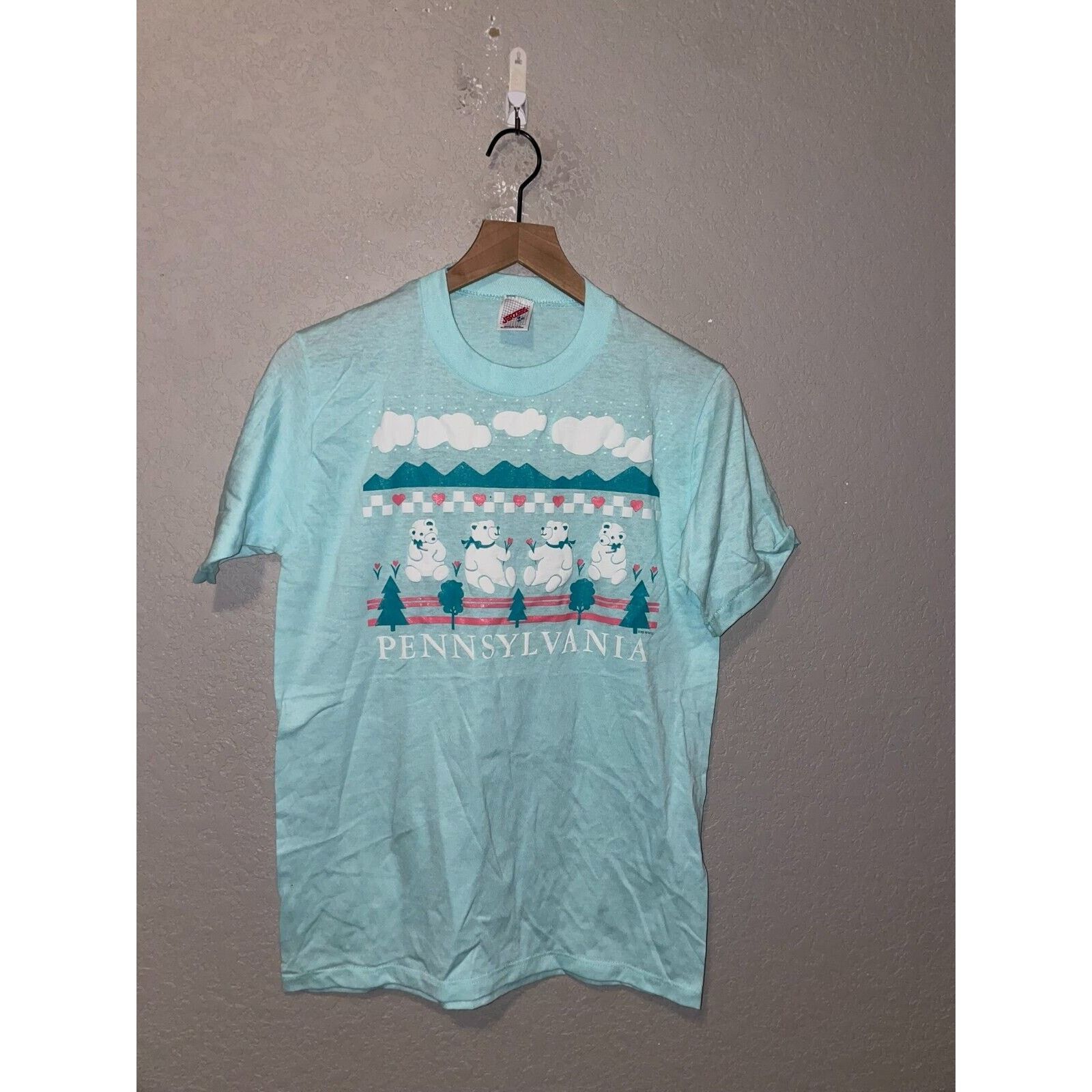 Jerzees Vintage Pennsylvania Blue Shirt Bear Nature Blue Tee 80s M Size US M / EU 48-50 / 2 - 1 Thumbnail
