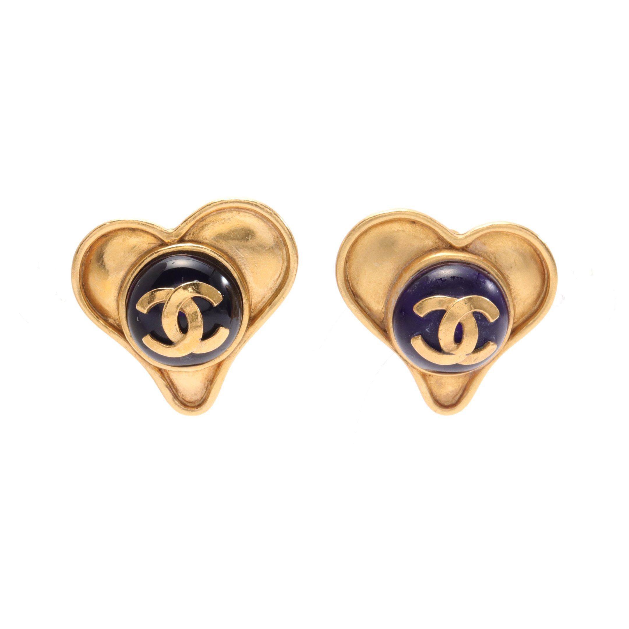 image of Chanel Coco Mark Earrings Gp Gripore Gold Dark Blue 95P, Women's