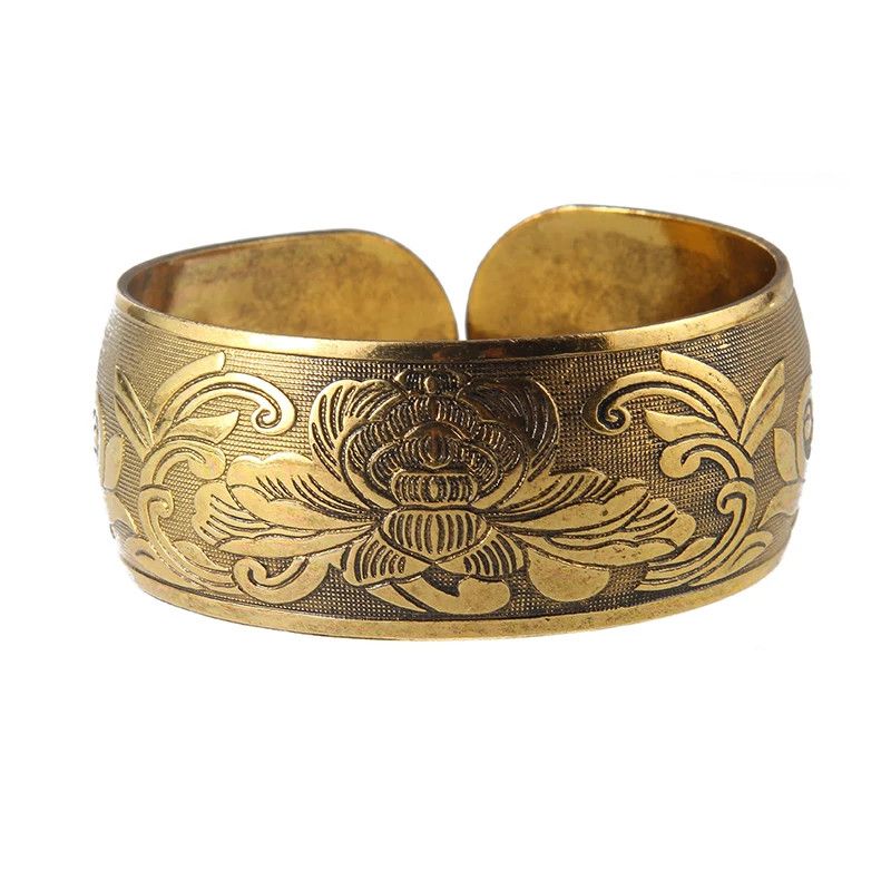 Other Vintage Tibetan Bronze Metal Carving Flower Cuff Bracelets Size ONE SIZE - 2 Thumbnail