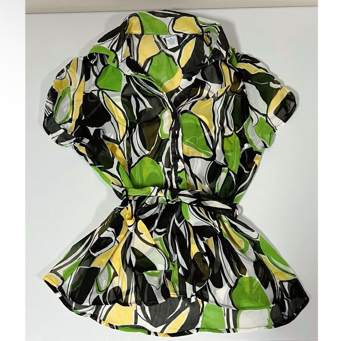 Vintage Dress Barn Groovy Belted Button-Down Shirt Blouse Size M 💚✨ Size M / US 6-8 / IT 42-44 - 1 Thumbnail