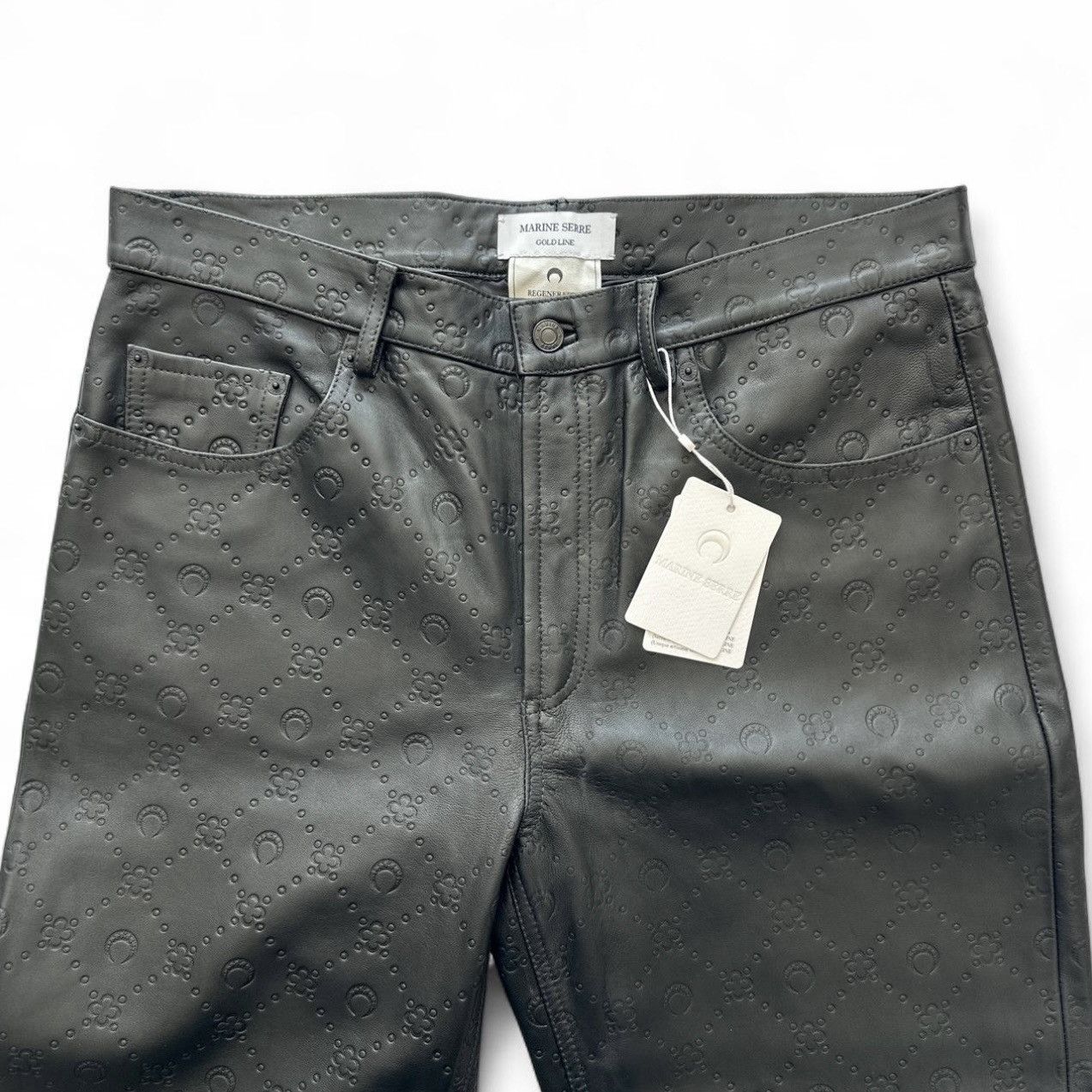 Marine Serre Marine Serre Black Straight-Leg Leather Trousers – Size L Size US 36 / EU 52 - 5 Thumbnail