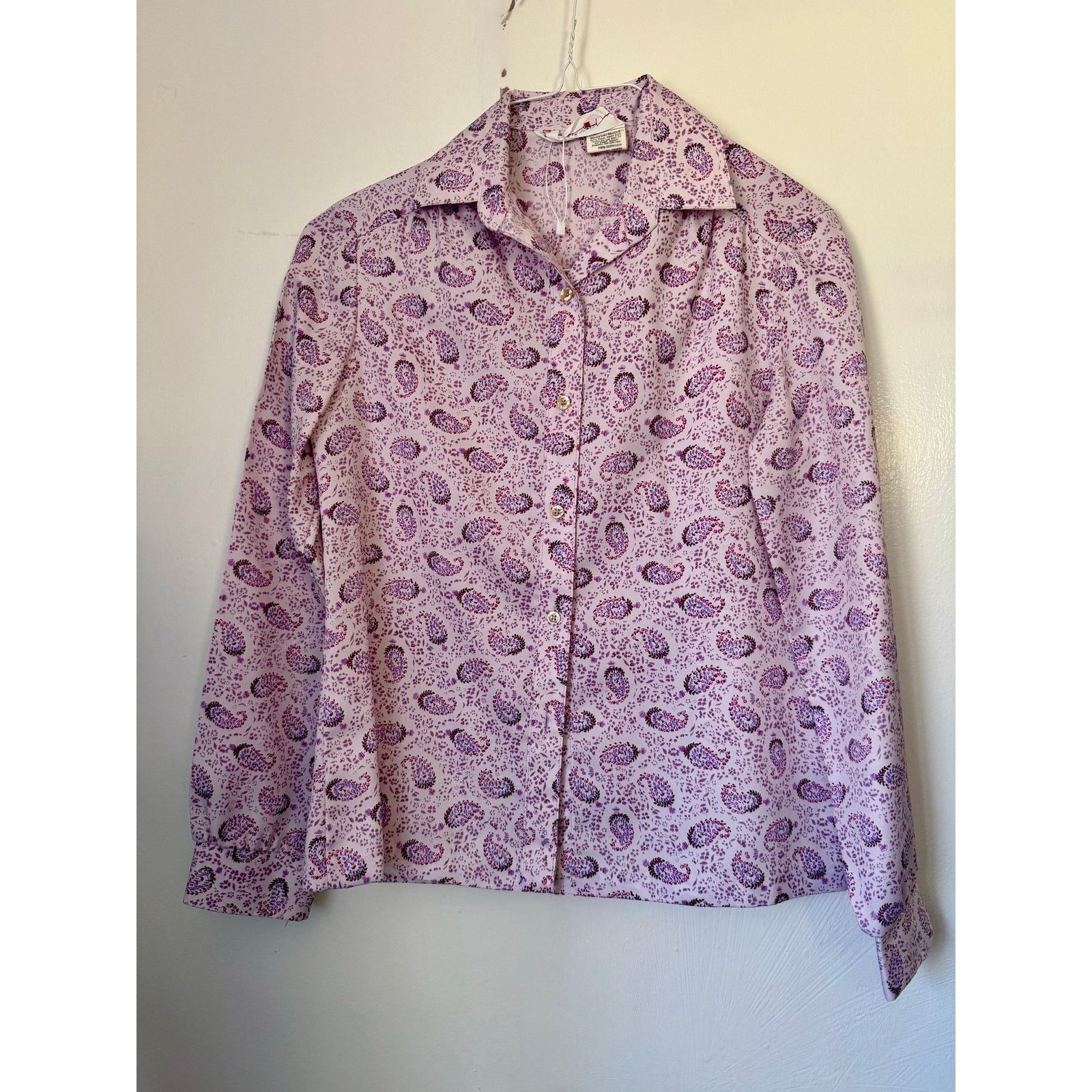 Vintage 70's Lady Arrow Purple Paisley Long Sleeve Blouse Small M Size M / US 6-8 / IT 42-44 - 1 Thumbnail