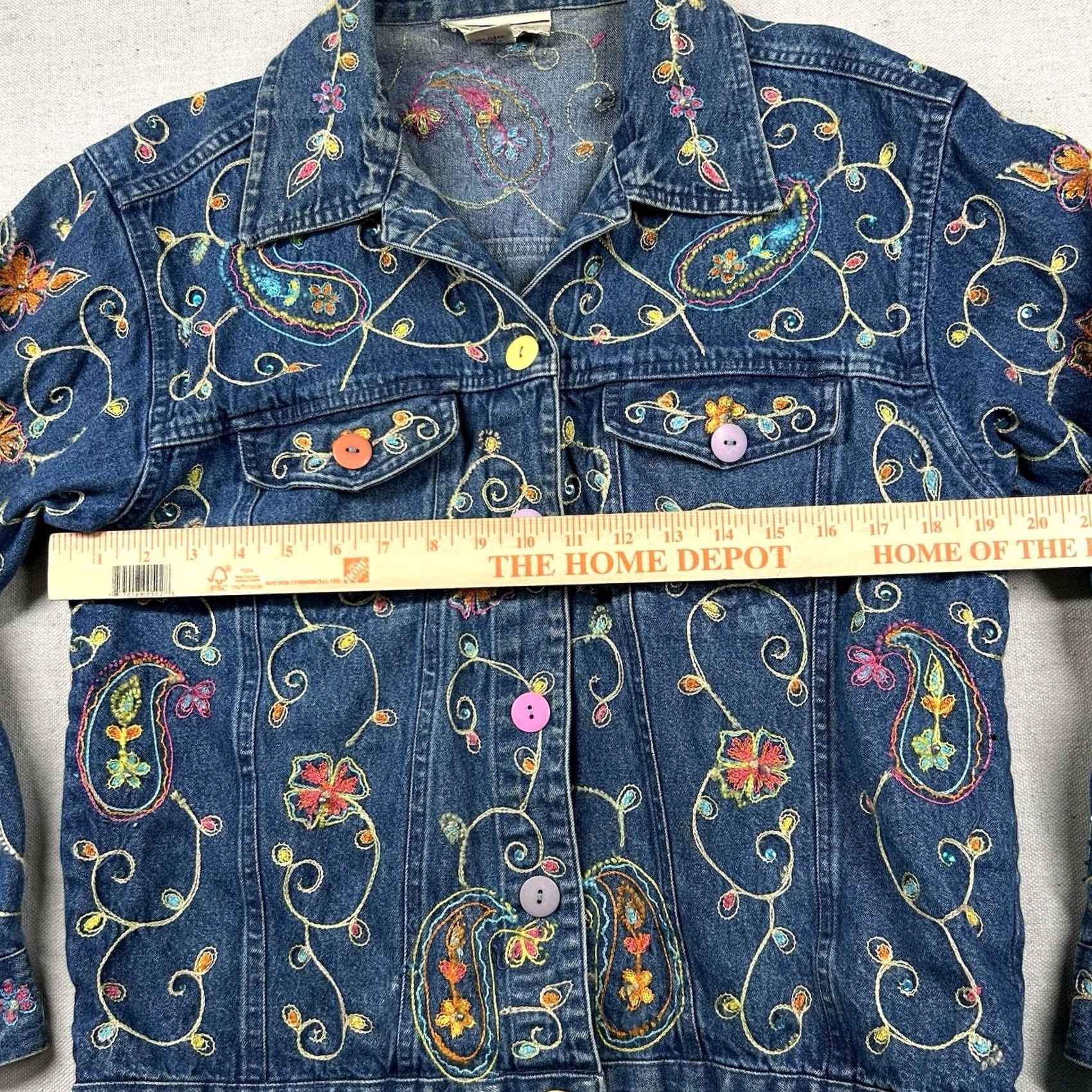 Denime Carrie Allen Womens M Denim Jacket All Over Embroidered Crochet Chain Stitch Blue Size M / US 6-8 / IT 42-44 - 7 Thumbnail