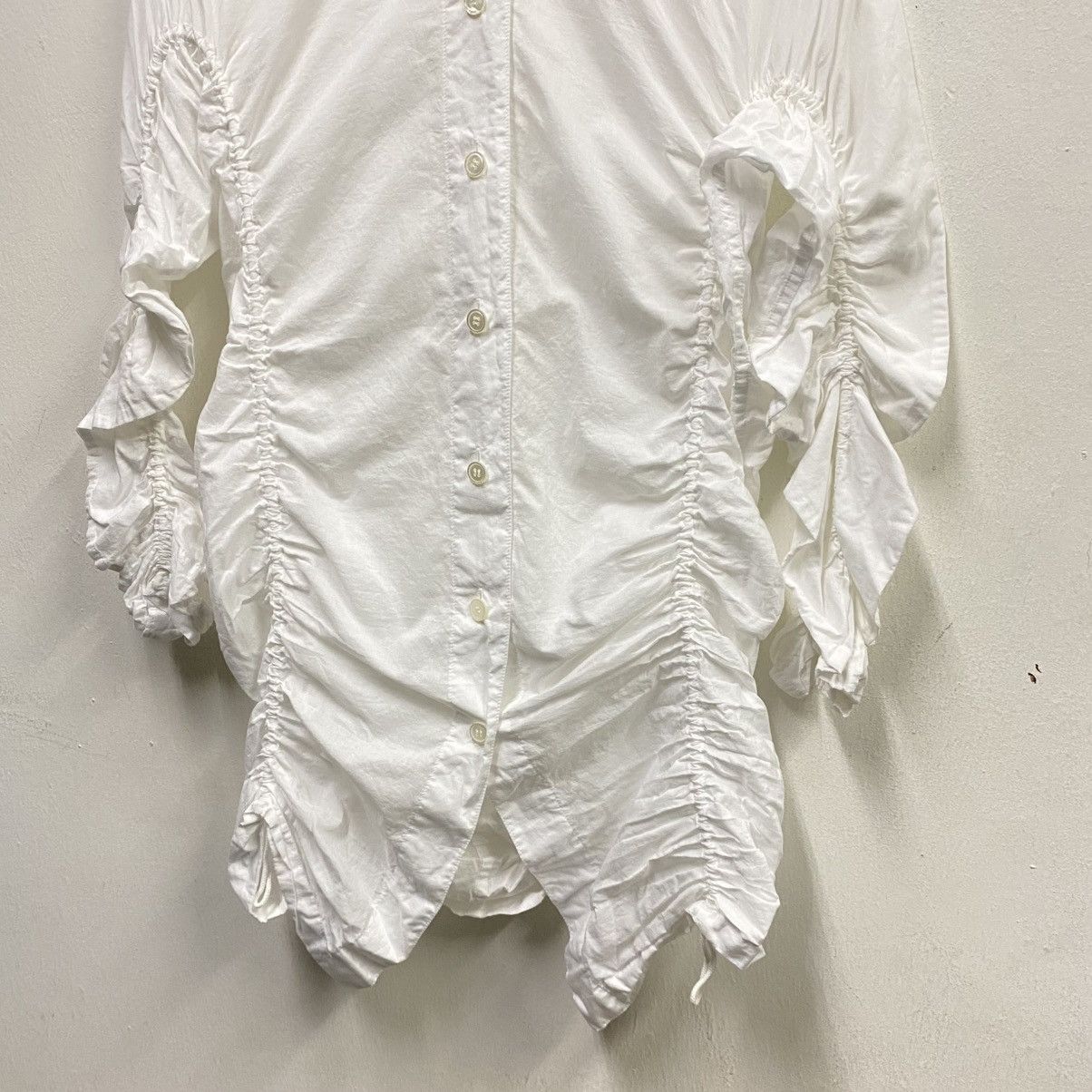 Issey Miyake Issey Miyake White Ruched Button-Up Shirt Size M / US 6-8 / IT 42-44 - 4 Thumbnail