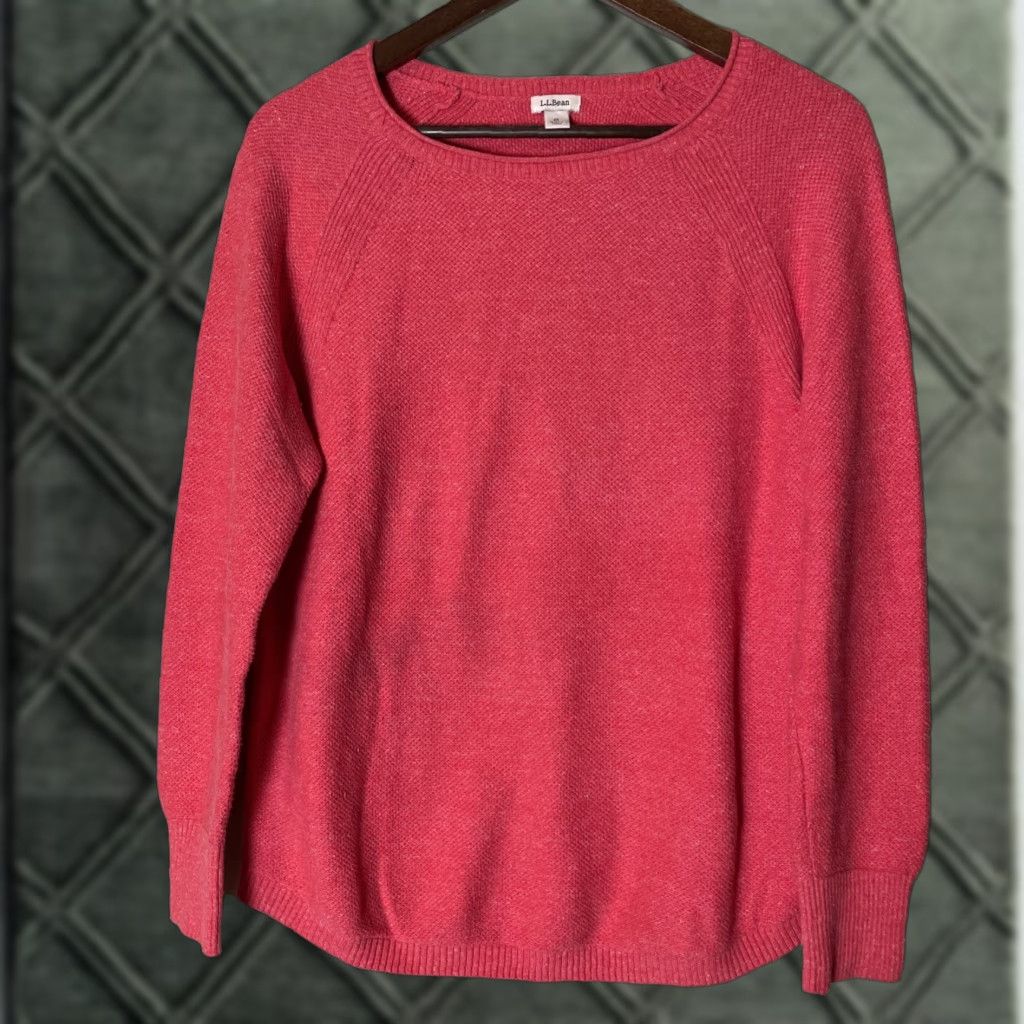 Vintage LL Bean Womens M Reg Cotton Sweater Red Pink Classic Pullover Knit Crew Ne*ck Raglan Long Sleeve Office Casual Winter Spring Fall All Seasons Mens? Size M / US 6-8 / IT 42-44 - 1 Thumbnail