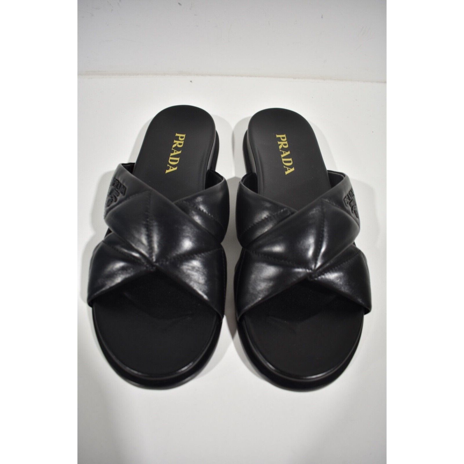Prada Prada Quilted Criss Cross Strap Black Leather Logo Slide Size US 9.5 / IT 39.5 - 11 Thumbnail