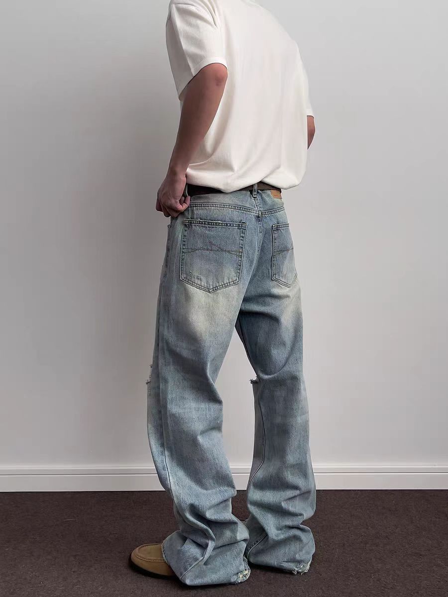 Japanese Brand × Jean Washed and worn out ripped straight leg micro flare jeans Size US 34 / EU 50 - 2 Thumbnail